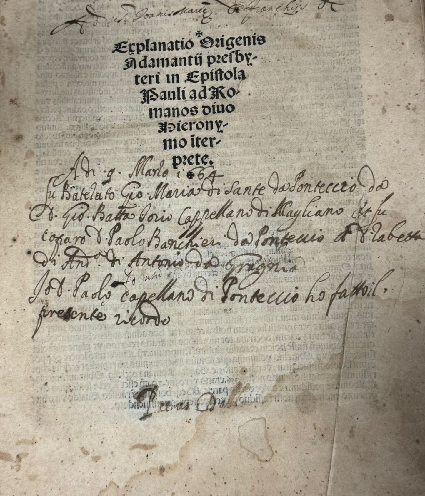 11th Century manuscript waste by Haimo of Auxerre for a 1512 edition of Origen’s commentary on St Paul’s epistle to the Romans printed by Bernardino Benali