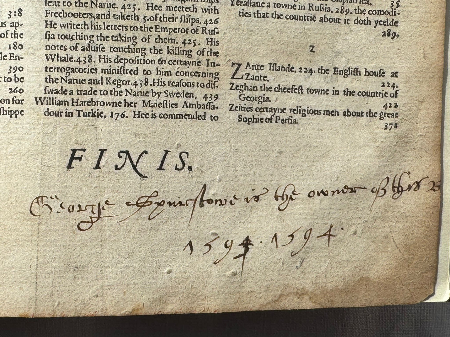 With contemporary annotations and ownership inscription - "The Principall Navigations, Voiages, and Discoveries of the English Nation, Made by Sea or Over-land…” Richard Hakluyt (1553-1616) - FIRST EDITION – London - 1589