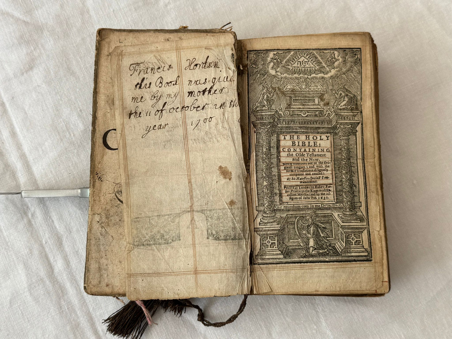 Contemporary Embroidered Binding for a 1632 King James Bible (including the Old and New Testaments and the Book of Psalms) — with 3 generations of Women’s Ownership