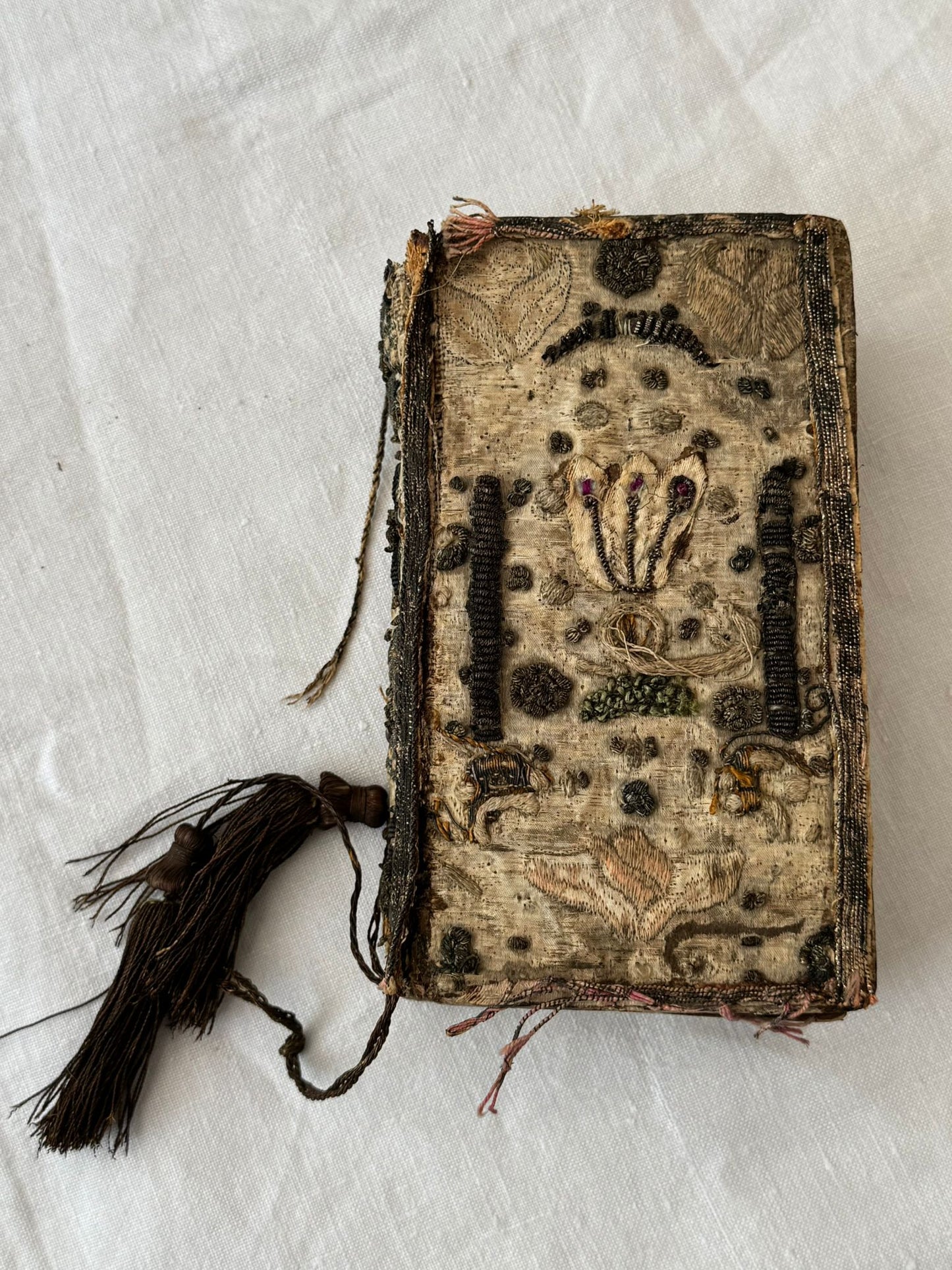 Contemporary Embroidered Binding for a 1632 King James Bible (including the Old and New Testaments and the Book of Psalms) — with 3 generations of Women’s Ownership