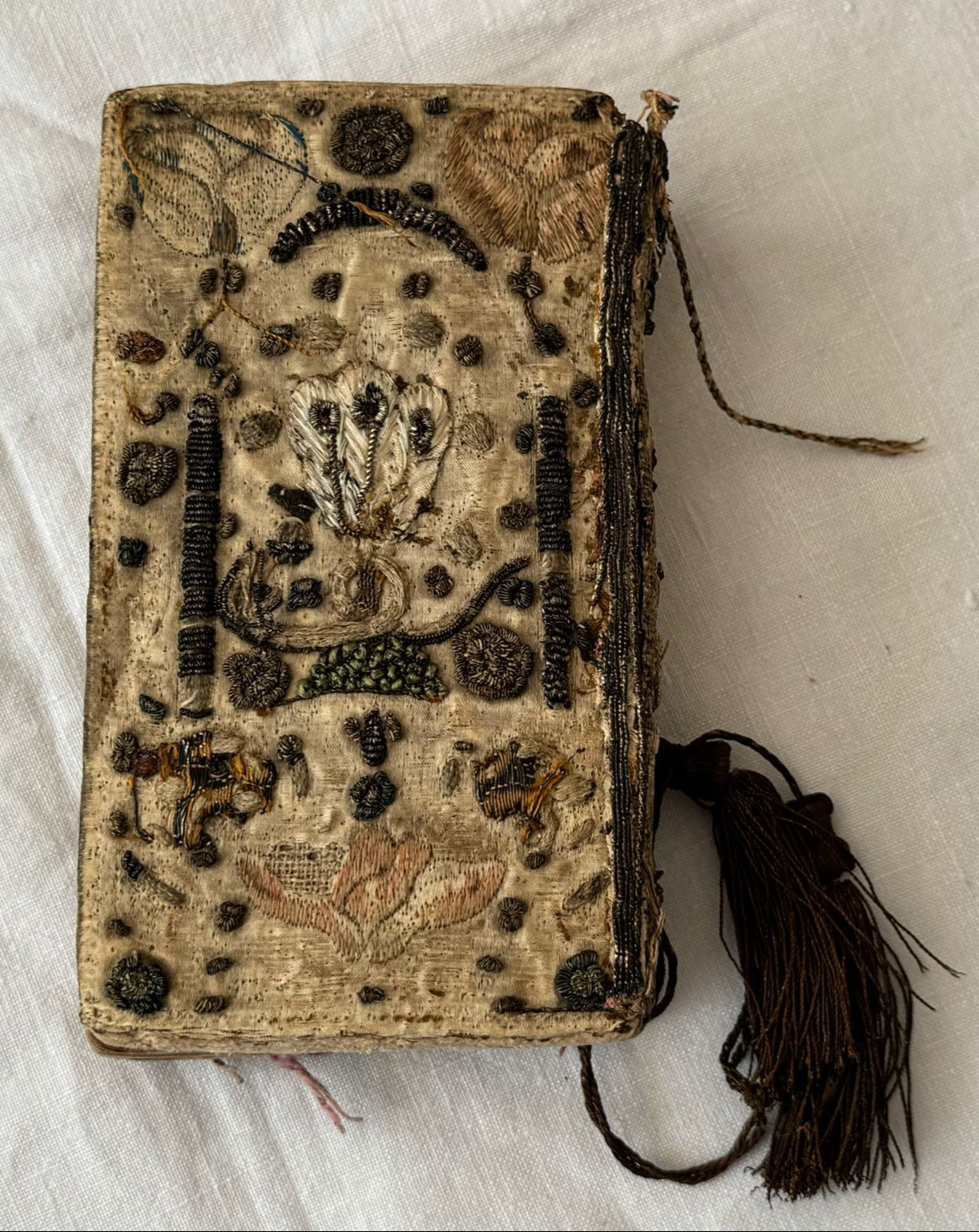 Contemporary Embroidered Binding for a 1632 King James Bible (including the Old and New Testaments and the Book of Psalms) — with 3 generations of Women’s Ownership
