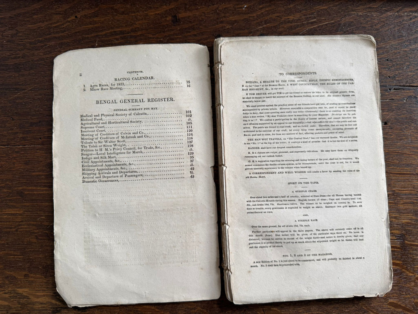 "My First Brush with a Tiger" - Early Indian printing - "The Bengal Monthly Sporting Magazine" - Calcutta 1833 - J.H.Stocqueler