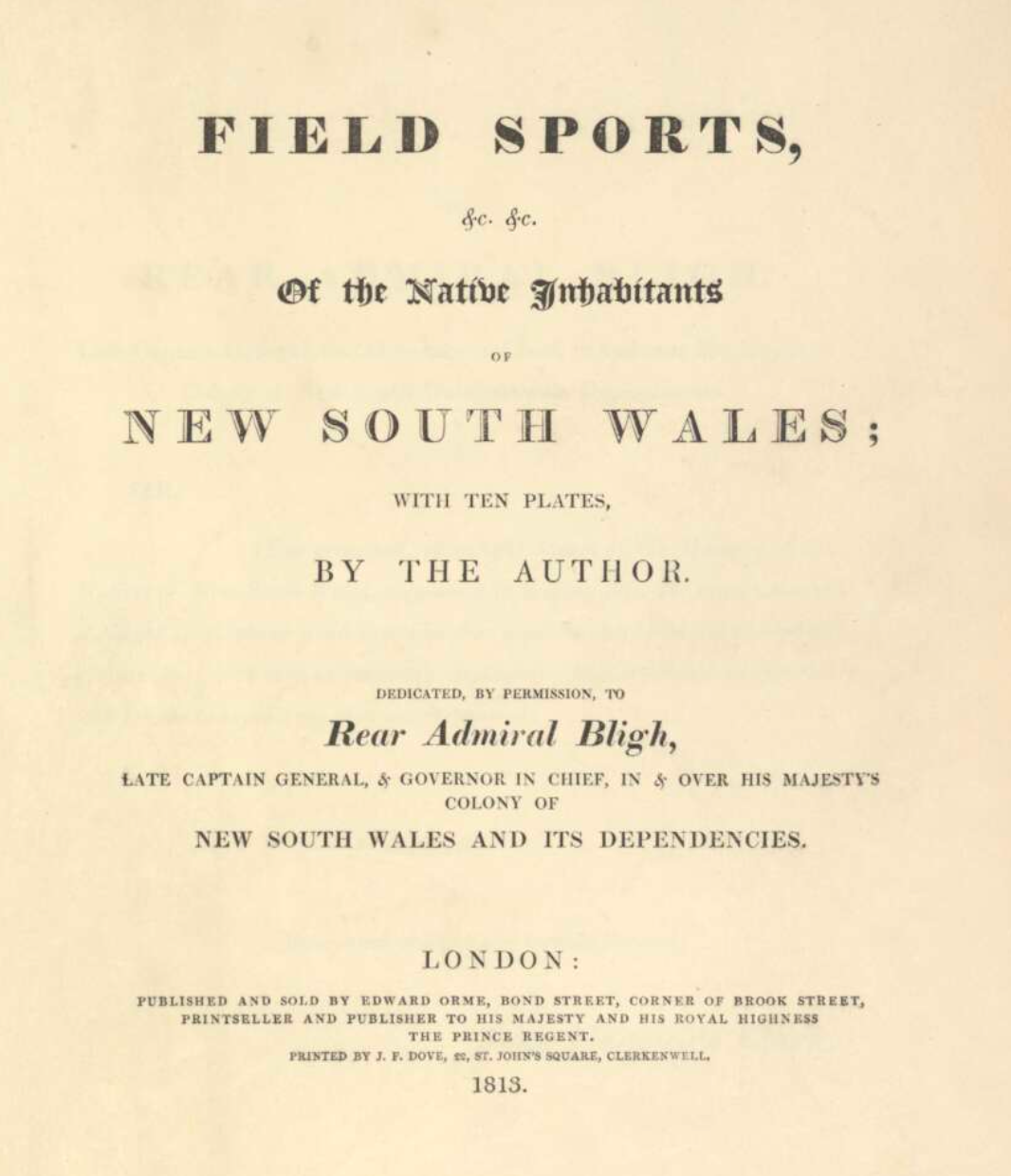 "Field Sports of New South Wales" - Bound for Louis Phillippe I - King of France - 1813
