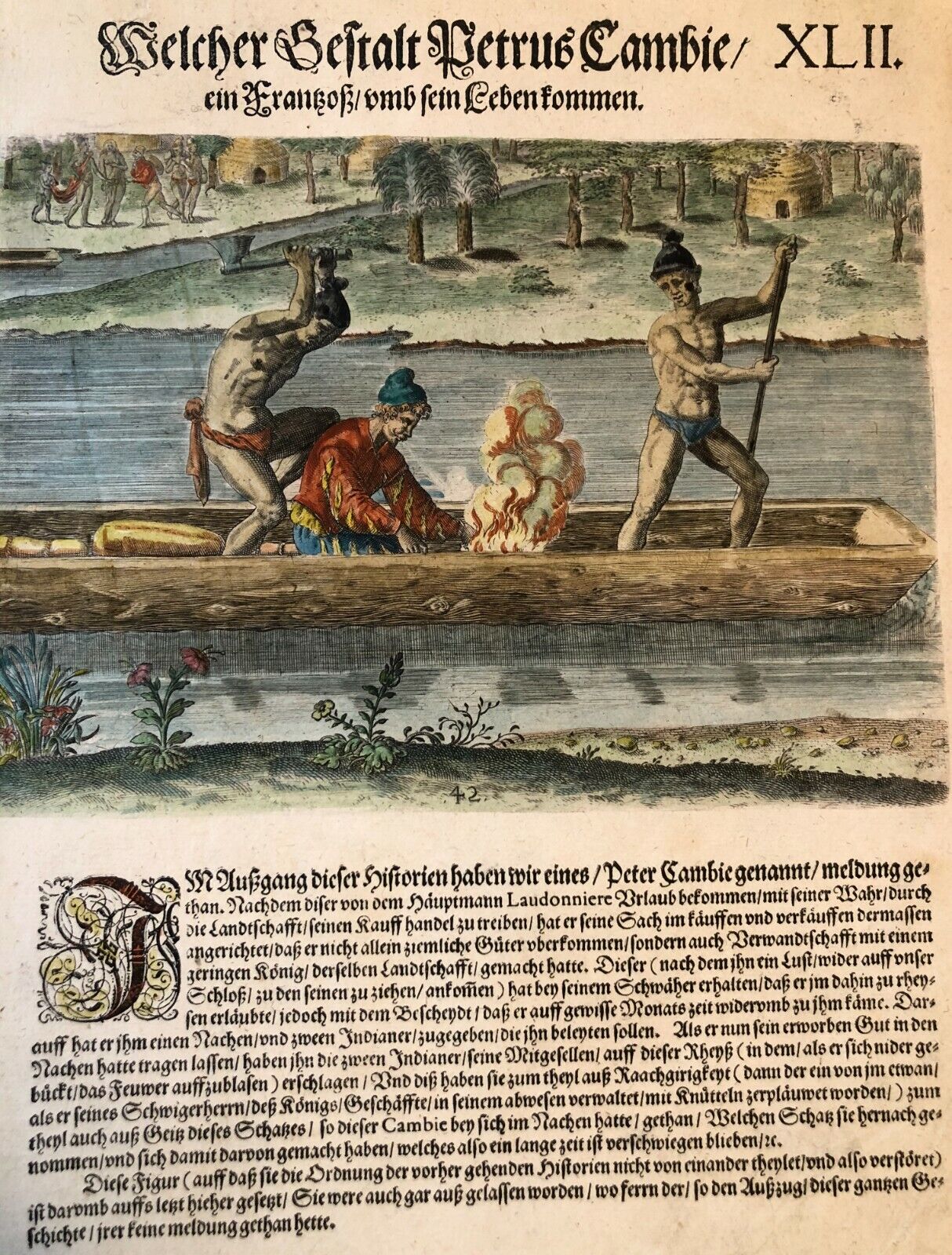 De Bry - "The murder of Pierre Gambié near Fort Caroline" - Florida - 1591