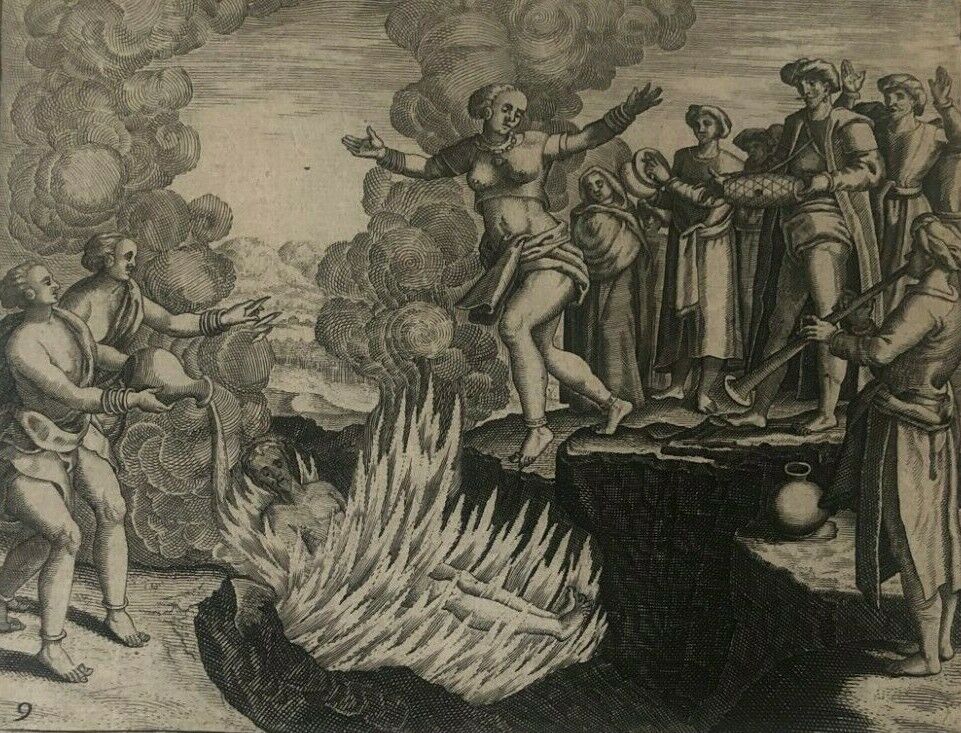 De Bry - "How the deceased Brahmin are cremated"- Original - 1599 India - Suttee