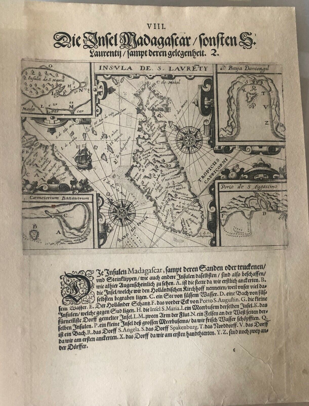 De Bry - "A map of the island of Madagascar" - 1599 - Africa
