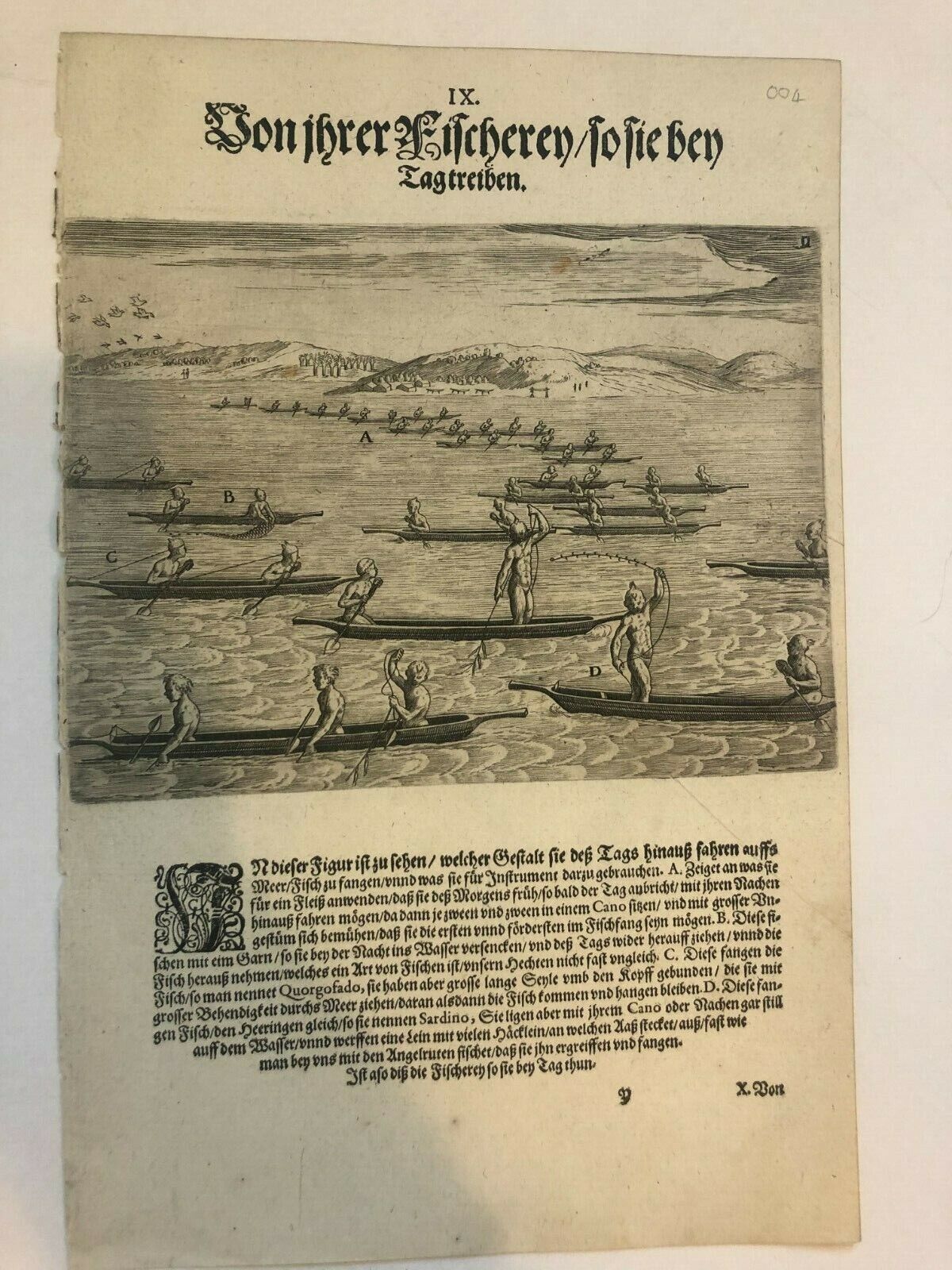 De Bry - "The way they fish by day"- Original - 1604 Guinea / Ghana - Africa