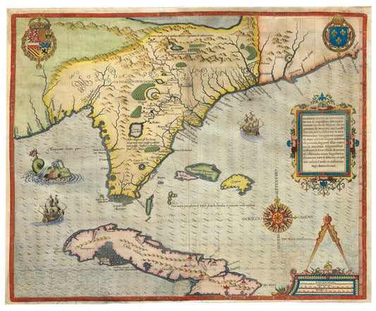 Floridae Americae Provinciae Recens - 1592 - Theodore De Bry - Florida -Le Moyne