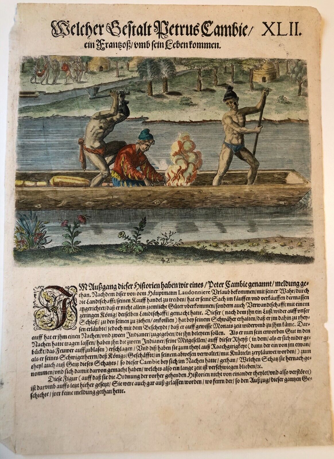 De Bry - "The murder of Pierre Gambié near Fort Caroline" - Florida - 1591