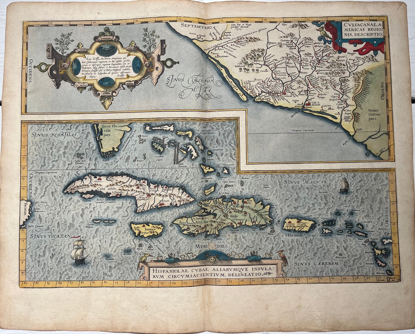 "Culiacanae, Americae Regionis / Hispaniolae, Cubae, Aliarumquae Insularum" - Mexico and the Caribbean - Ortelius - 1584