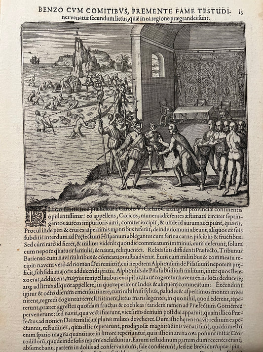 "Gutierrez searches for gold in Costa Rica" - De Bry - 1595