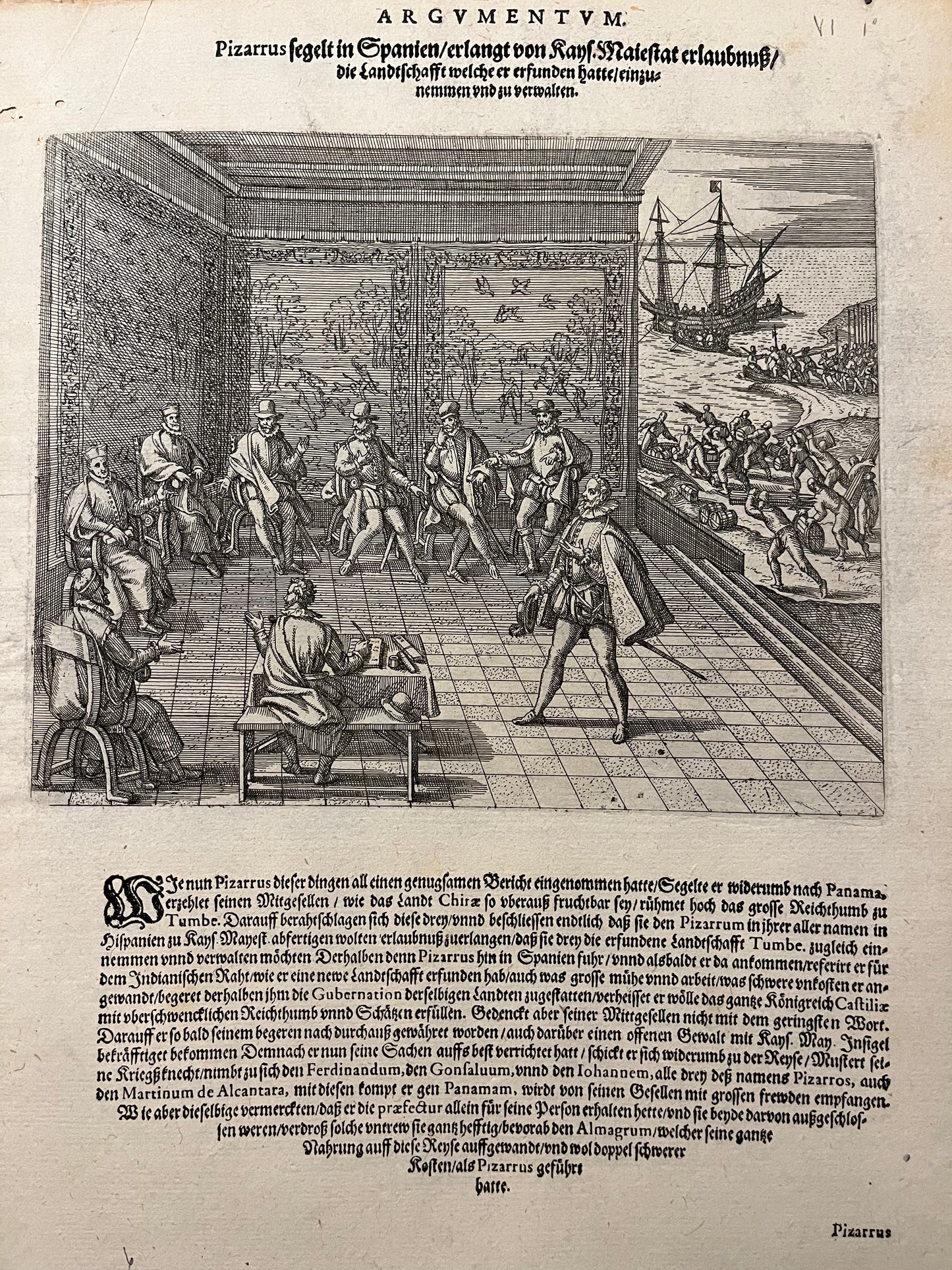 "Pizarro is granted permission to conquer Peru" - De Bry - 1596