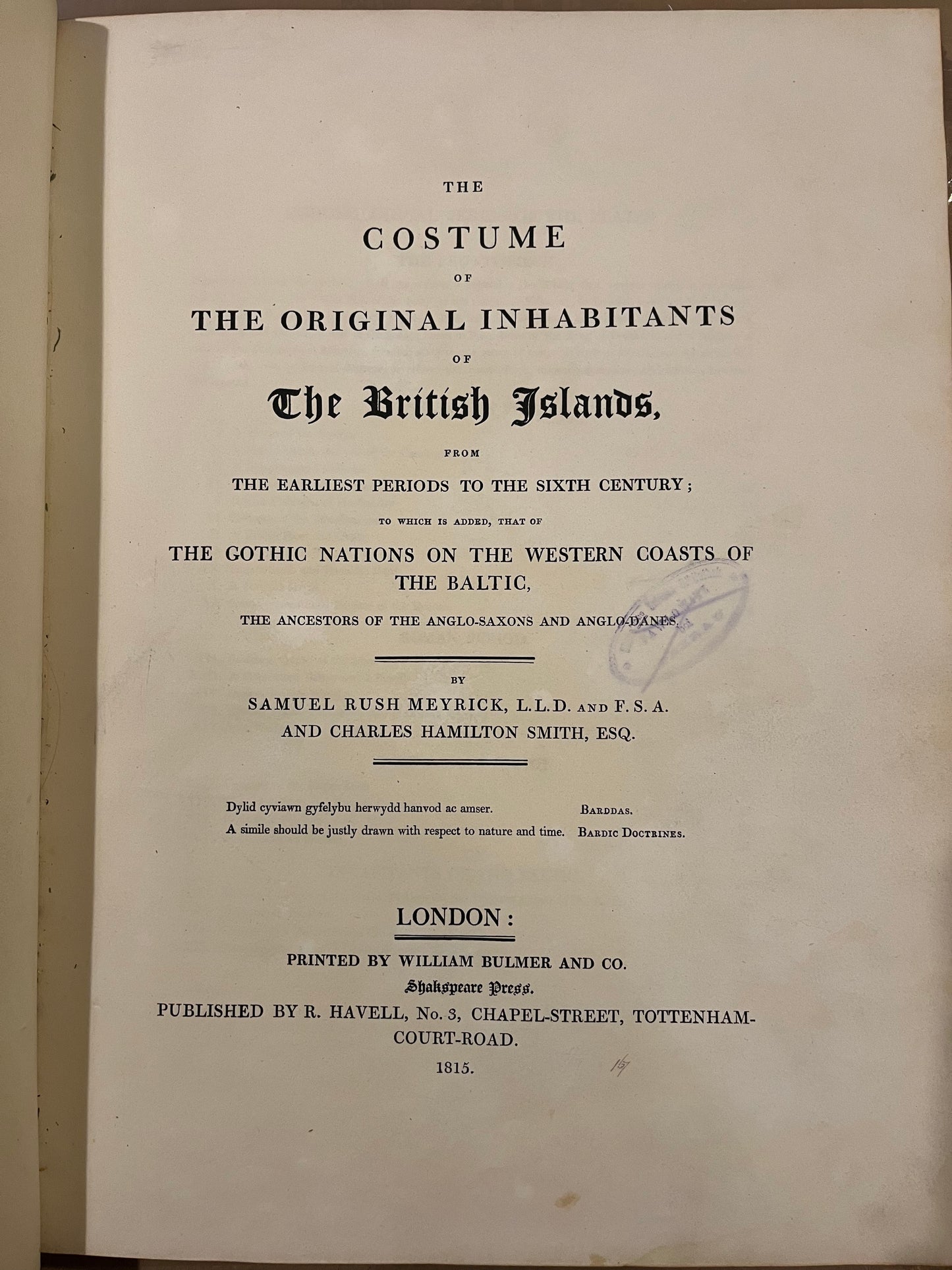 "The costume of the original inhabitants of the British Islands... London: W. Bulmer, 1815"