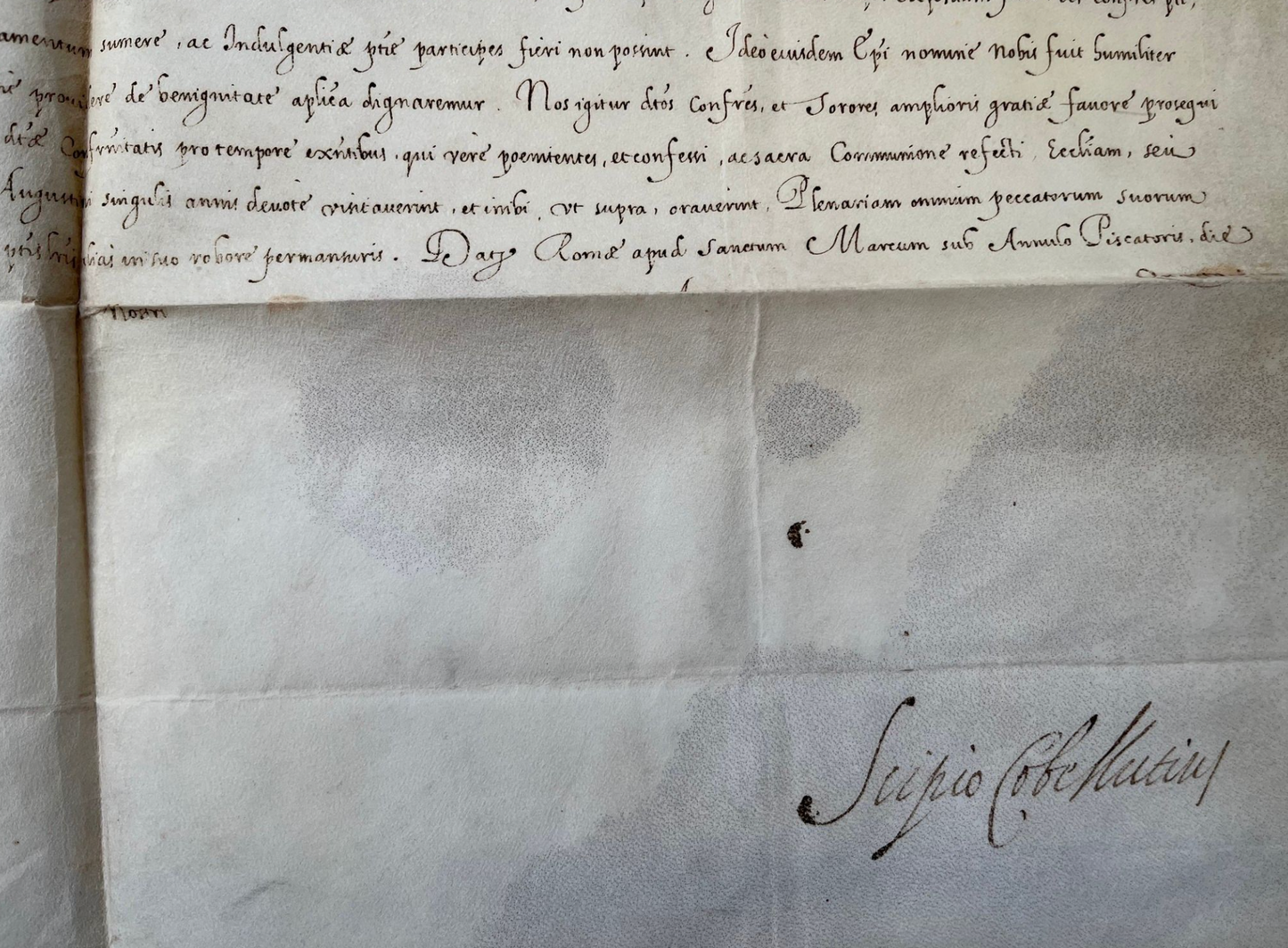 Indulgence from Pope Paul V, signed by Scipio Cobelluzi