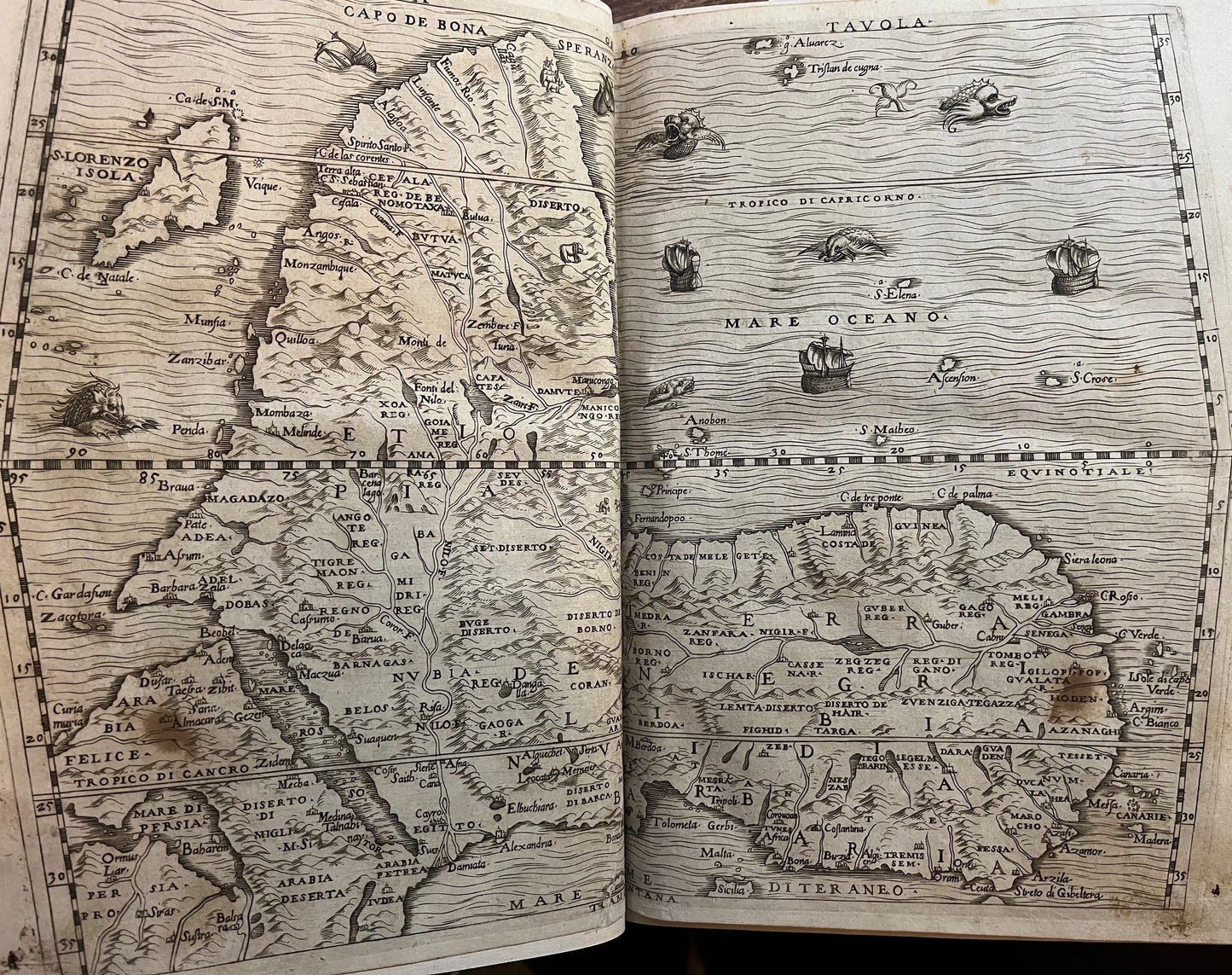 Ramusio - Delle Navigationi et Viaggi - Complete three volumes with 10 double page maps 1563, 1574, 1556. Rare FIRST EDITION of the Third Volume on the Americas