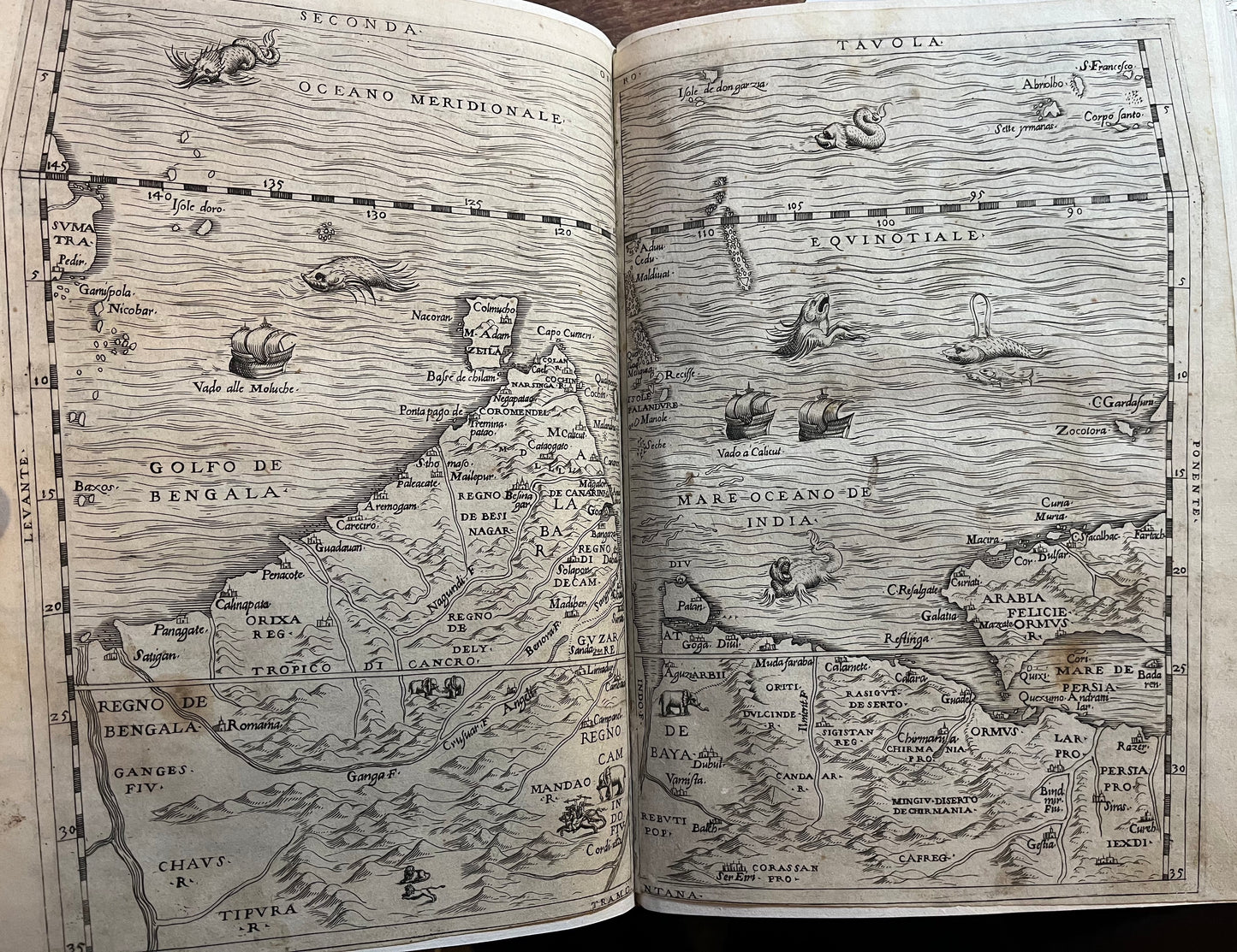 Ramusio - Delle Navigationi et Viaggi - Complete three volumes with 10 double page maps 1563, 1574, 1556. Rare FIRST EDITION of the Third Volume on the Americas