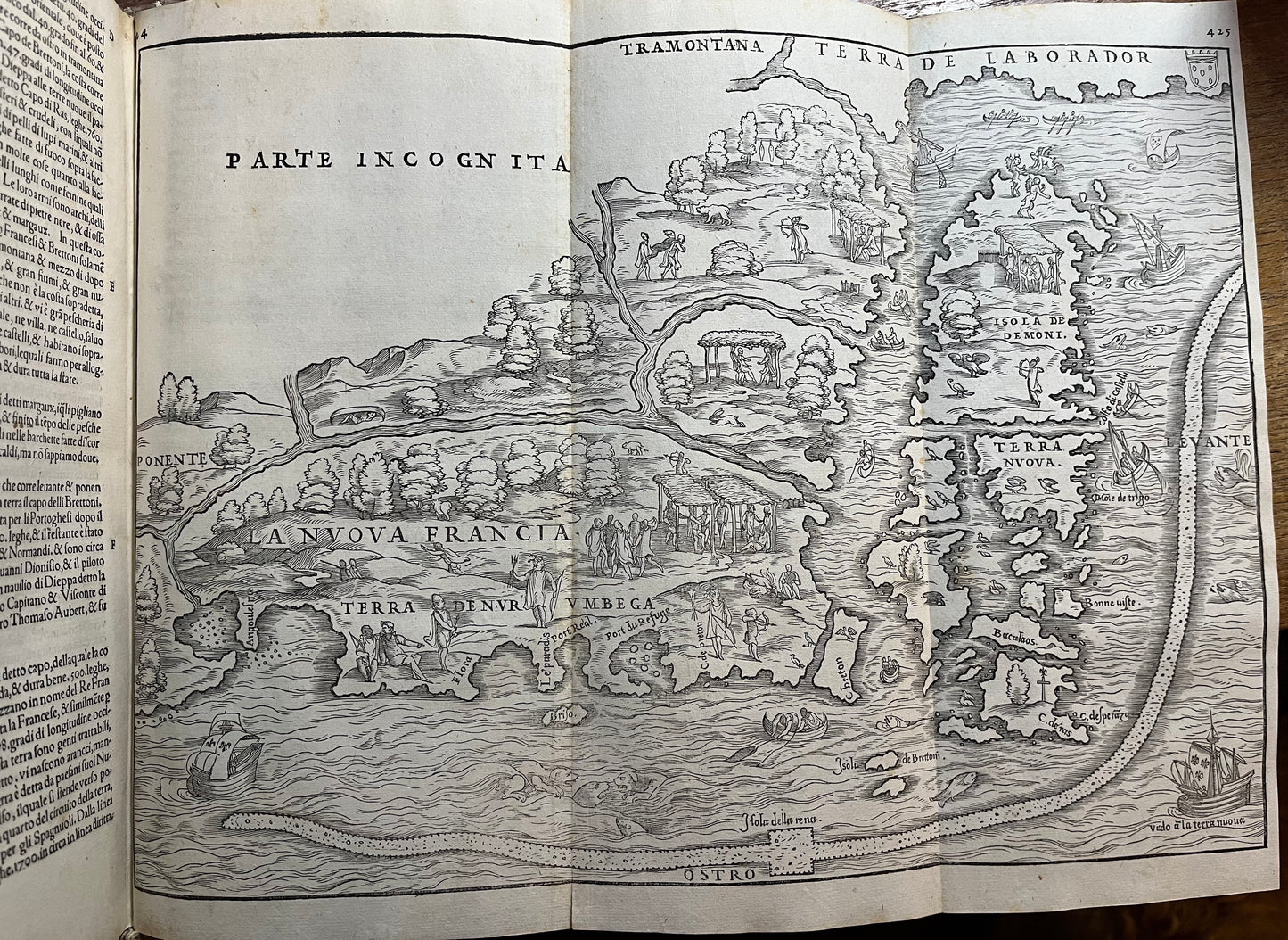 Ramusio - Delle Navigationi et Viaggi - Complete three volumes with 10 double page maps 1563, 1574, 1556. Rare FIRST EDITION of the Third Volume on the Americas