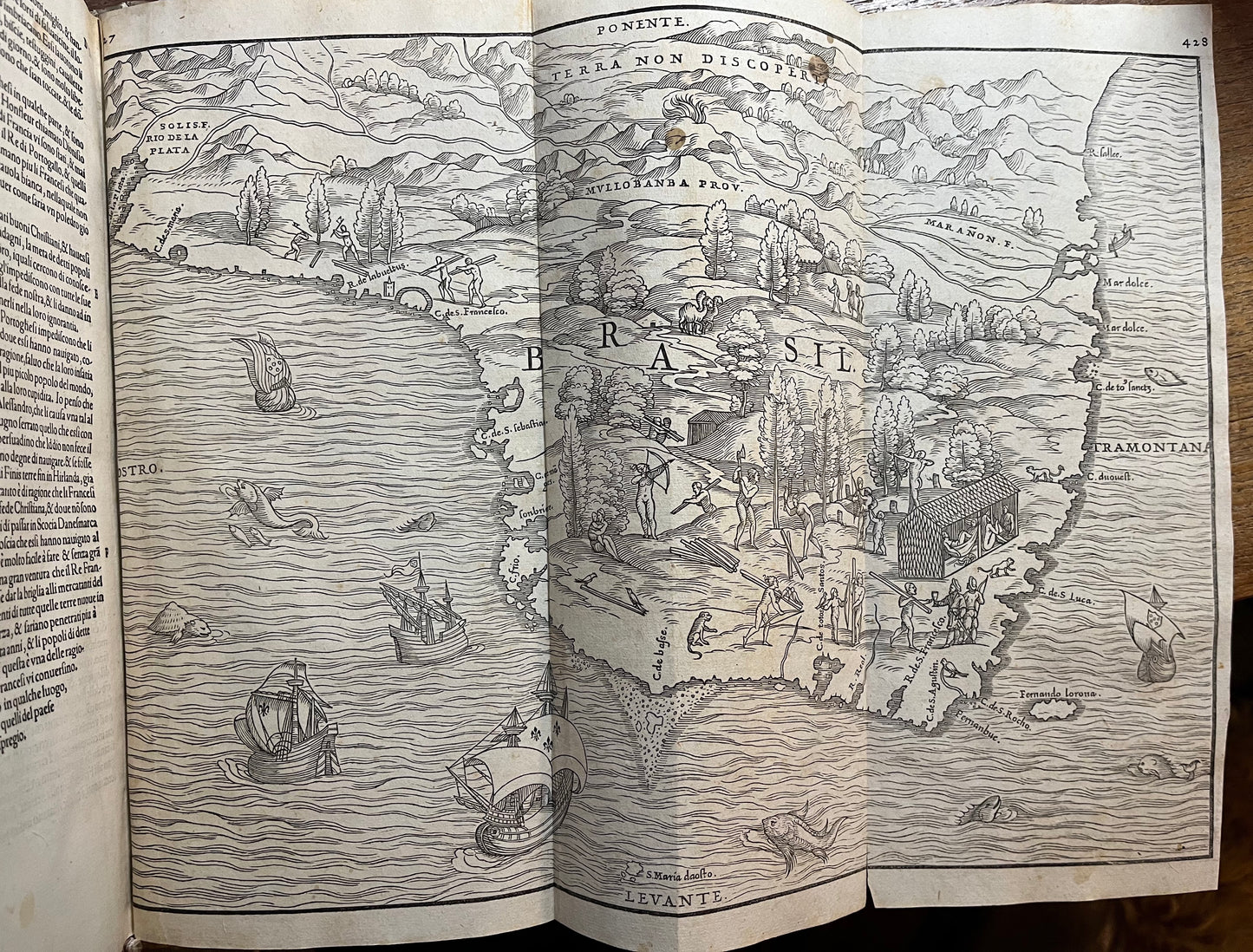 Ramusio - Delle Navigationi et Viaggi - Complete three volumes with 10 double page maps 1563, 1574, 1556. Rare FIRST EDITION of the Third Volume on the Americas