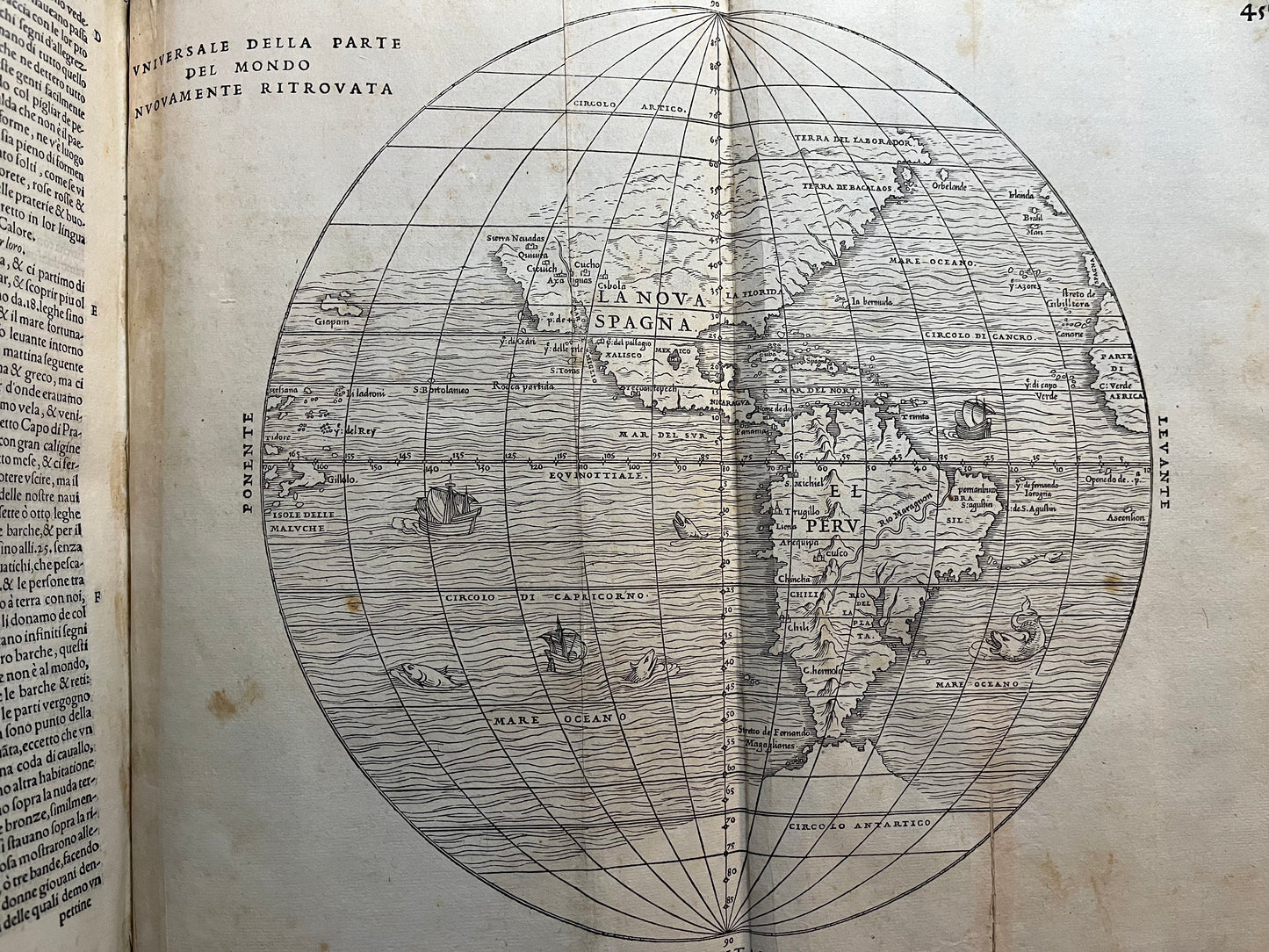 Ramusio - Delle Navigationi et Viaggi - Complete three volumes with 10 double page maps 1563, 1574, 1556. Rare FIRST EDITION of the Third Volume on the Americas