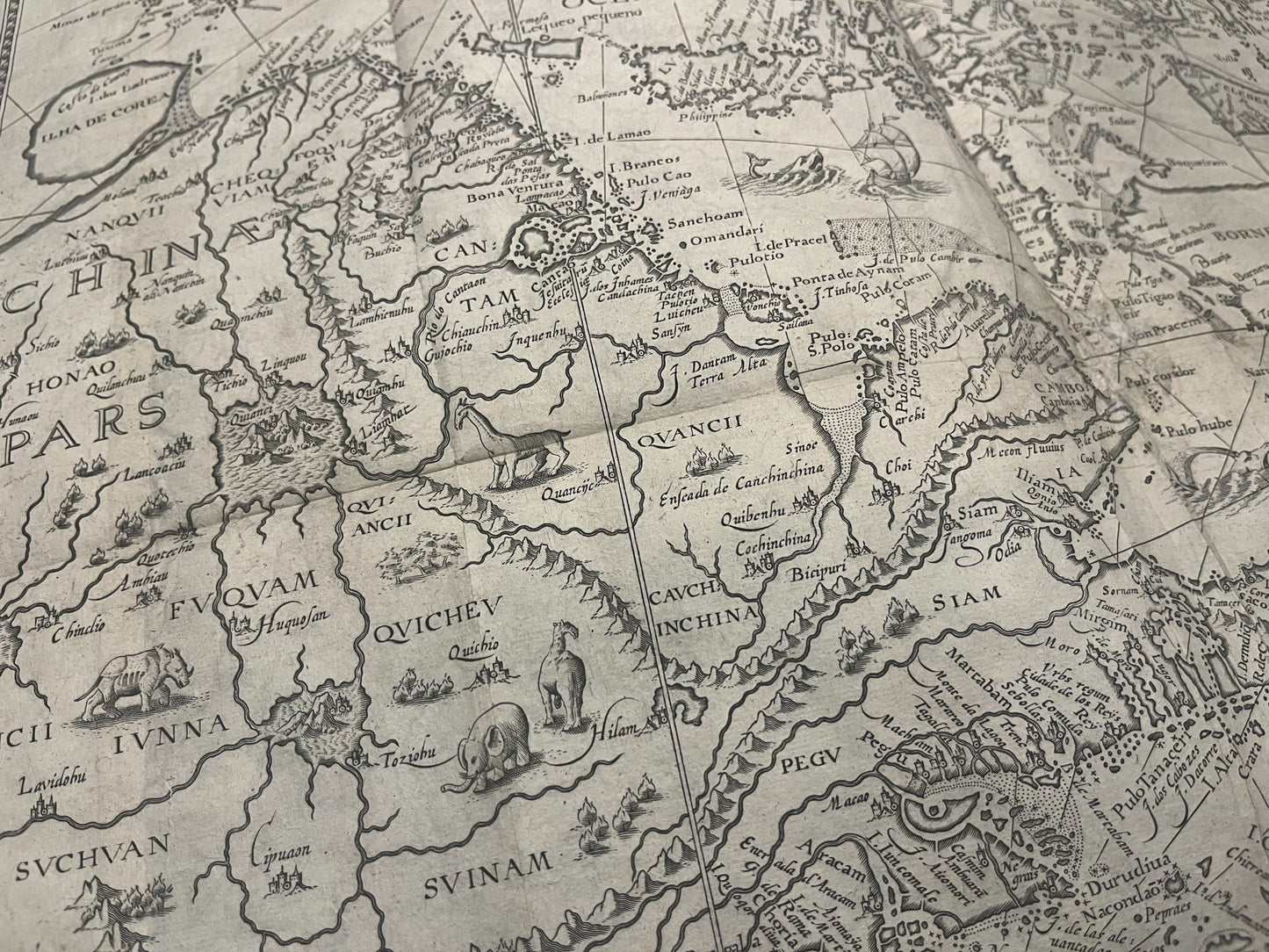 Linschoten - 1596 - "Exacta & Accurata Delineatio cum Orarum Maritimarum tum etjam locorum terrestrium quae in Regionibus China, Cauchinchina, Camboja sive Champa, Syao, Malacca, Arracan & Pegu..."