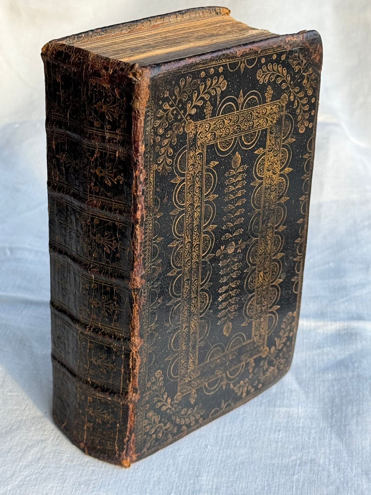 “Bible once owned by Newton’s friend, and founder of the Royal Society of Edinburgh, the Mathematician Colin MacLaurin - with Contemporary Herringbone Binding”