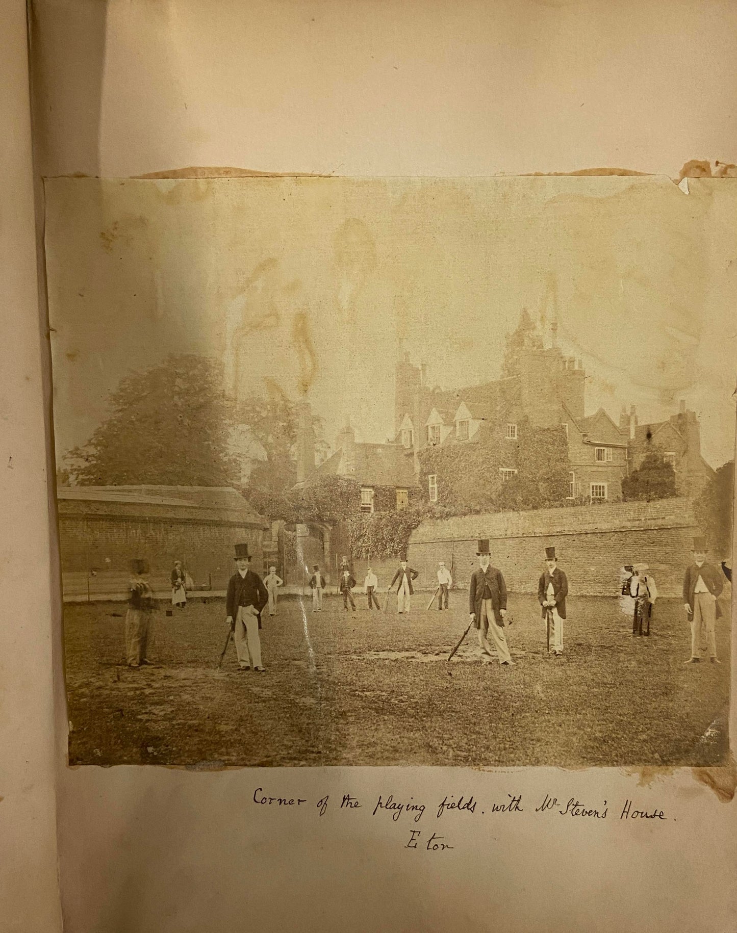 Early photograph album c1860-1863 containing c100 photographs of Eton College and Home photographs. Includes an early 1862 (Pre-FA) football team with Robert Seymour Bridges
