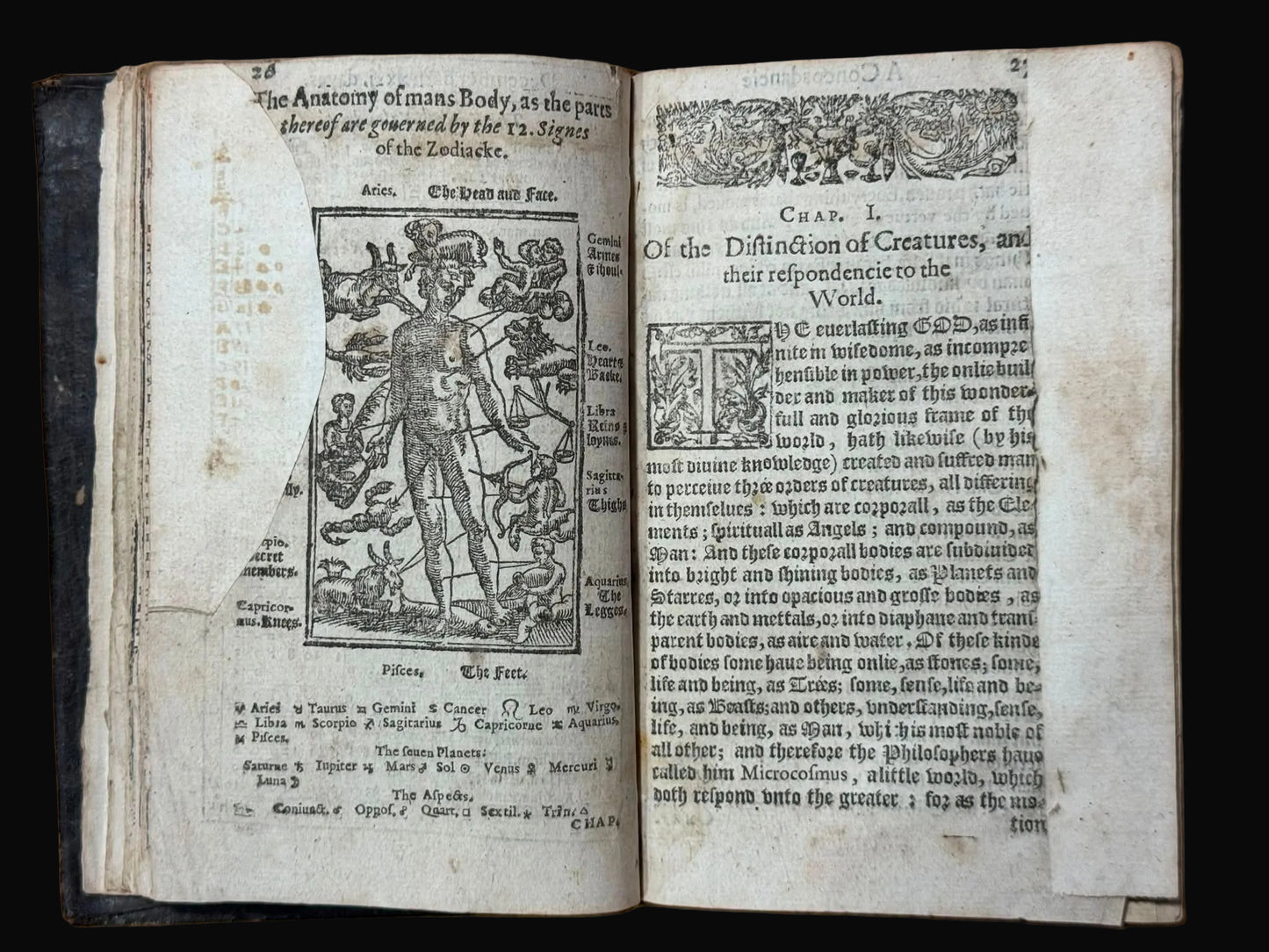Early English Almanac with Zodiac man - “A Concordancy of Yeares” - Arthur Hopton - Sombre Binding - Published in London in 1615.