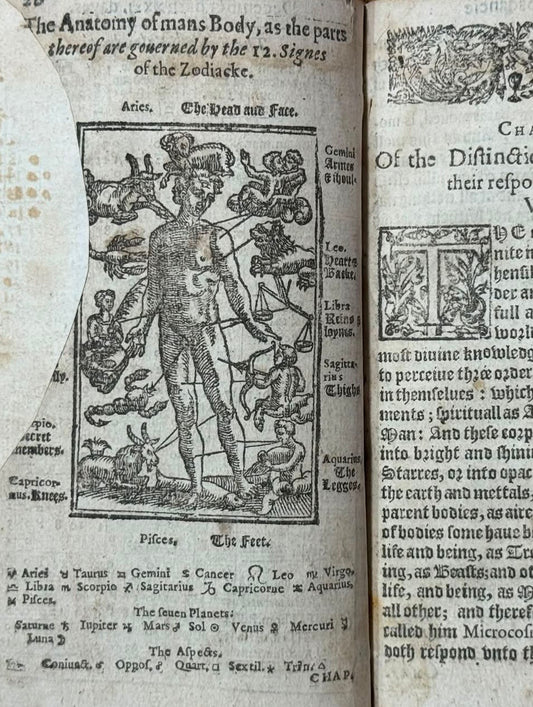 Early English Almanac with Zodiac man - “A Concordancy of Yeares” - Arthur Hopton - Sombre Binding - Published in London in 1615.