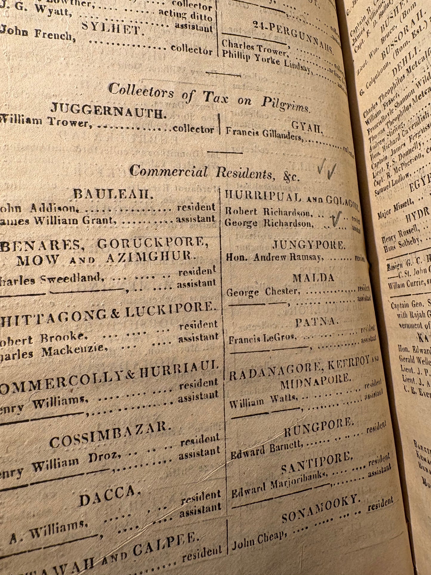 1818 Calcutta Printed Almanac with contemporary ownership signature of George Richardson - Assistant to the Commercial Resident for the East India Company at Haripal (Hurripaul) and Golagore