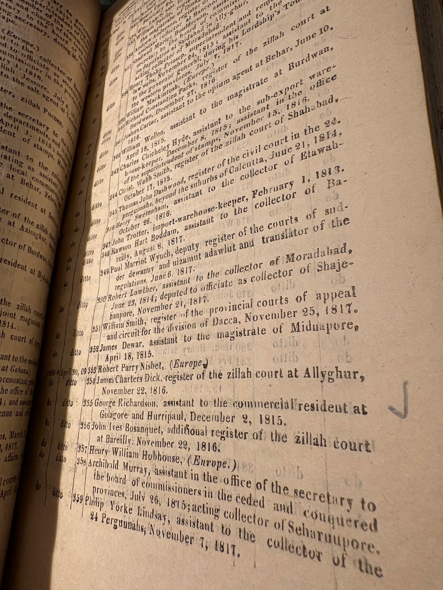 1818 Calcutta Printed Almanac with contemporary ownership signature of George Richardson - Assistant to the Commercial Resident for the East India Company at Haripal (Hurripaul) and Golagore