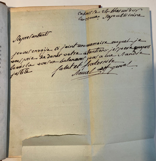 Rare early letter by the author General Jean Pierre Ramel- French Revolution - Journal de l'adjudant-général Ramel commandant de la Garde du Corps Législatif de la République Française- 1799 London