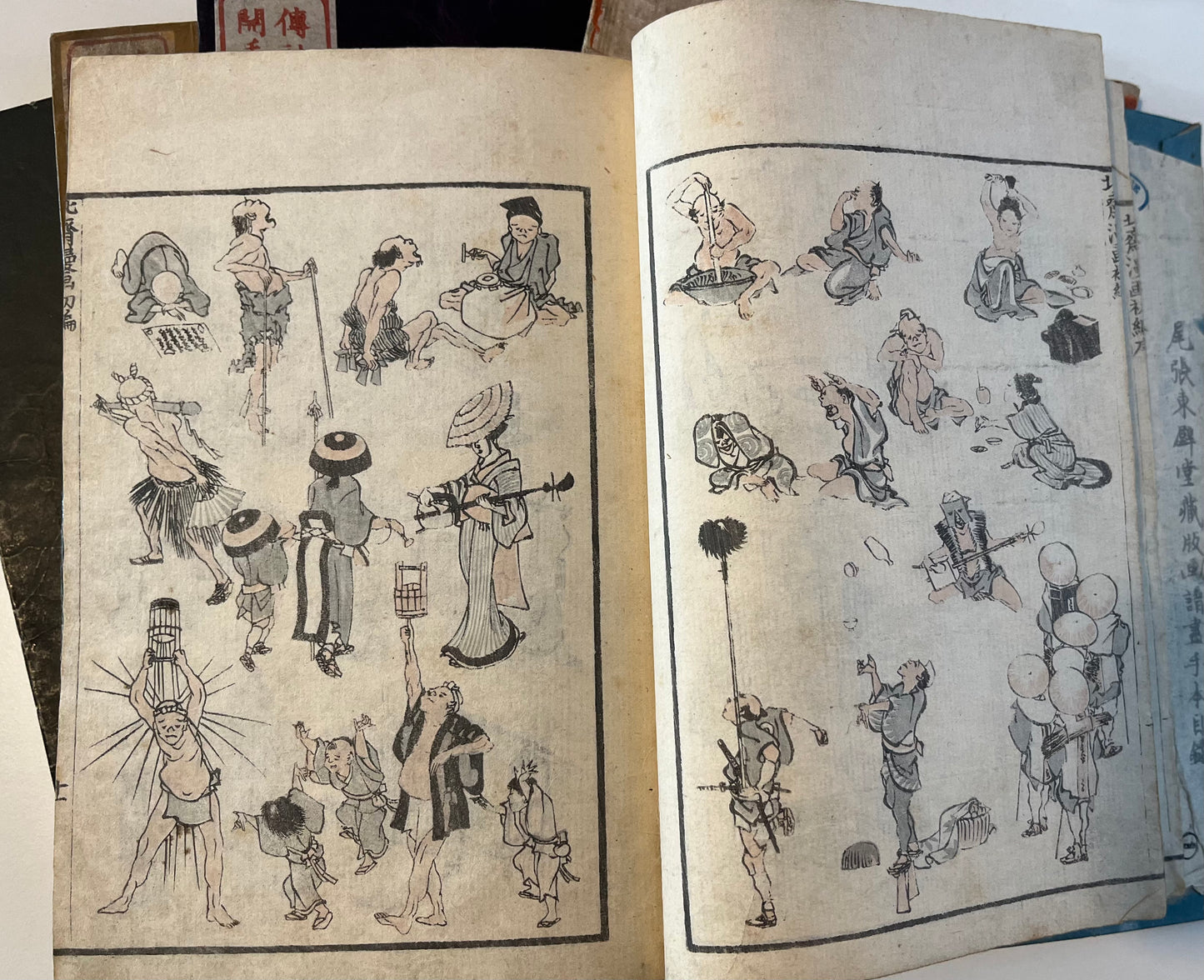 Five Hokusai Manga 1st edition Volumes: 1, 4 ,12, 13 & 14 - Eirakuya Tôshirô - 1814-78