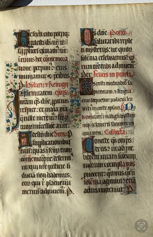 Large folio 15th Century Missal leaf - 10 illuminated initials - St Agnes prayers