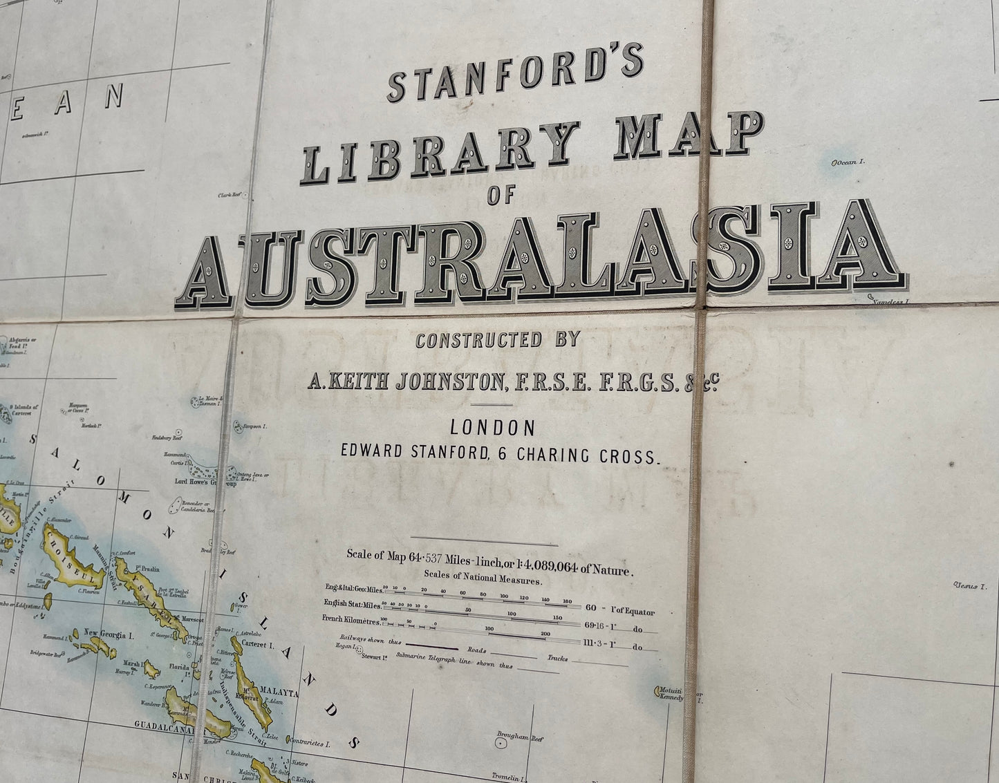 Large Wall Map - "Stanford's Library Map of Australasia" - London - 1st Edition 1859