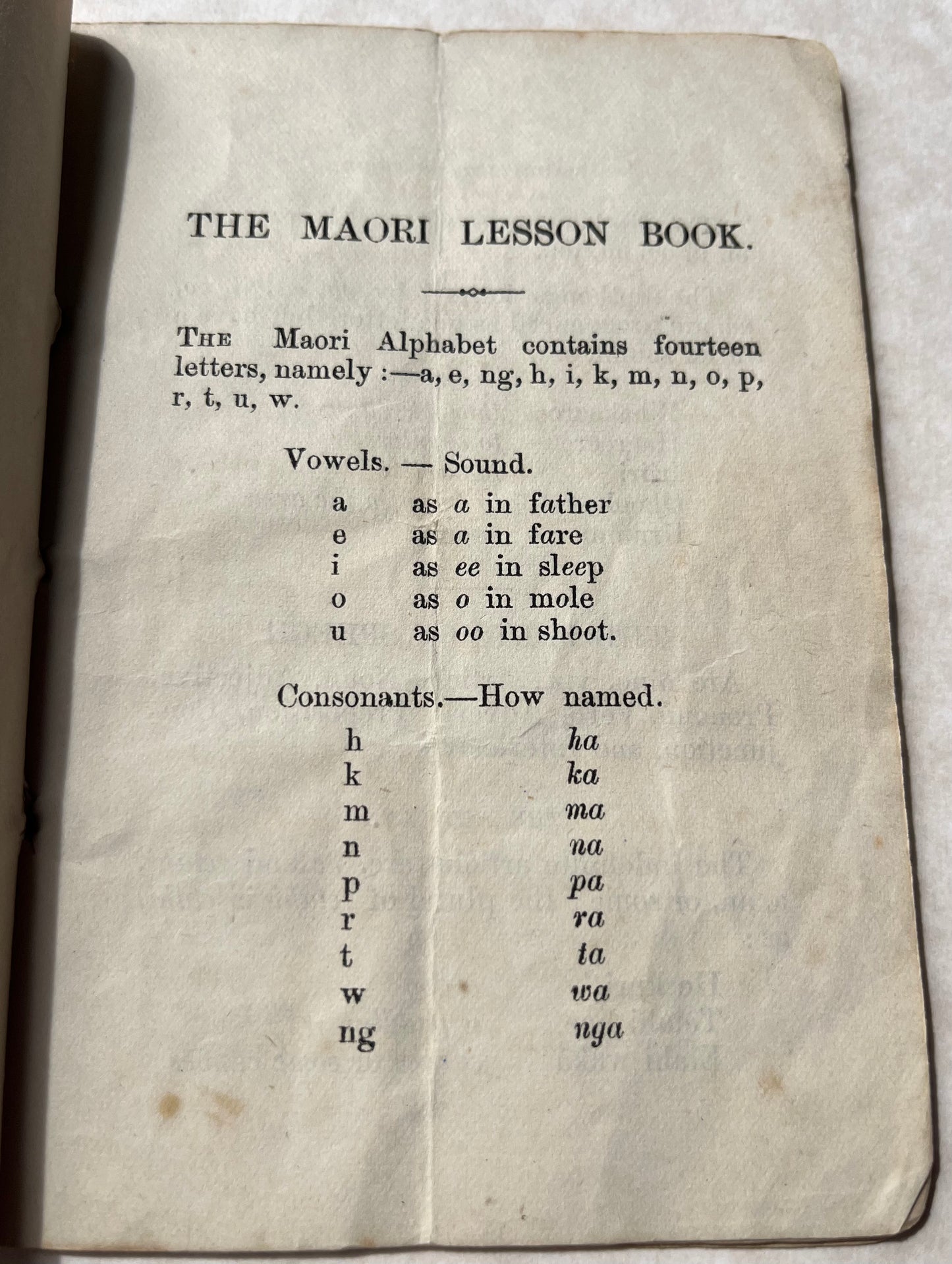 Presentation copy of this early pocket book on Te Reo Māori for European settlers (Pakeha)