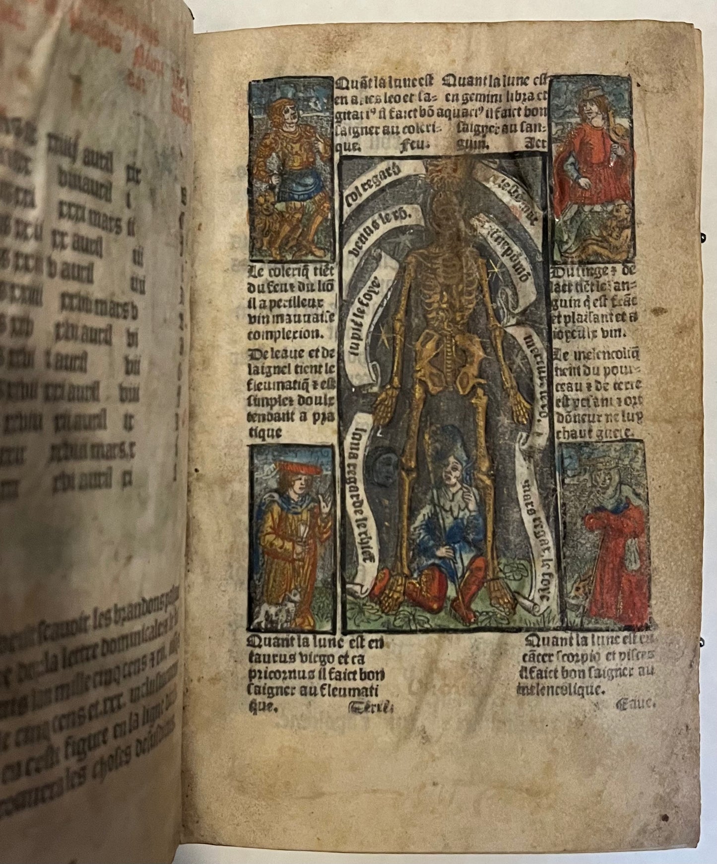 Beautifully Bound Book of Hours on Vellum in Early Binding for "Guillaume de Beurges" - Heures a l'usaige de Paris - With Title Page, Zodiac man and 12 Full page Hand illuminated illustrations