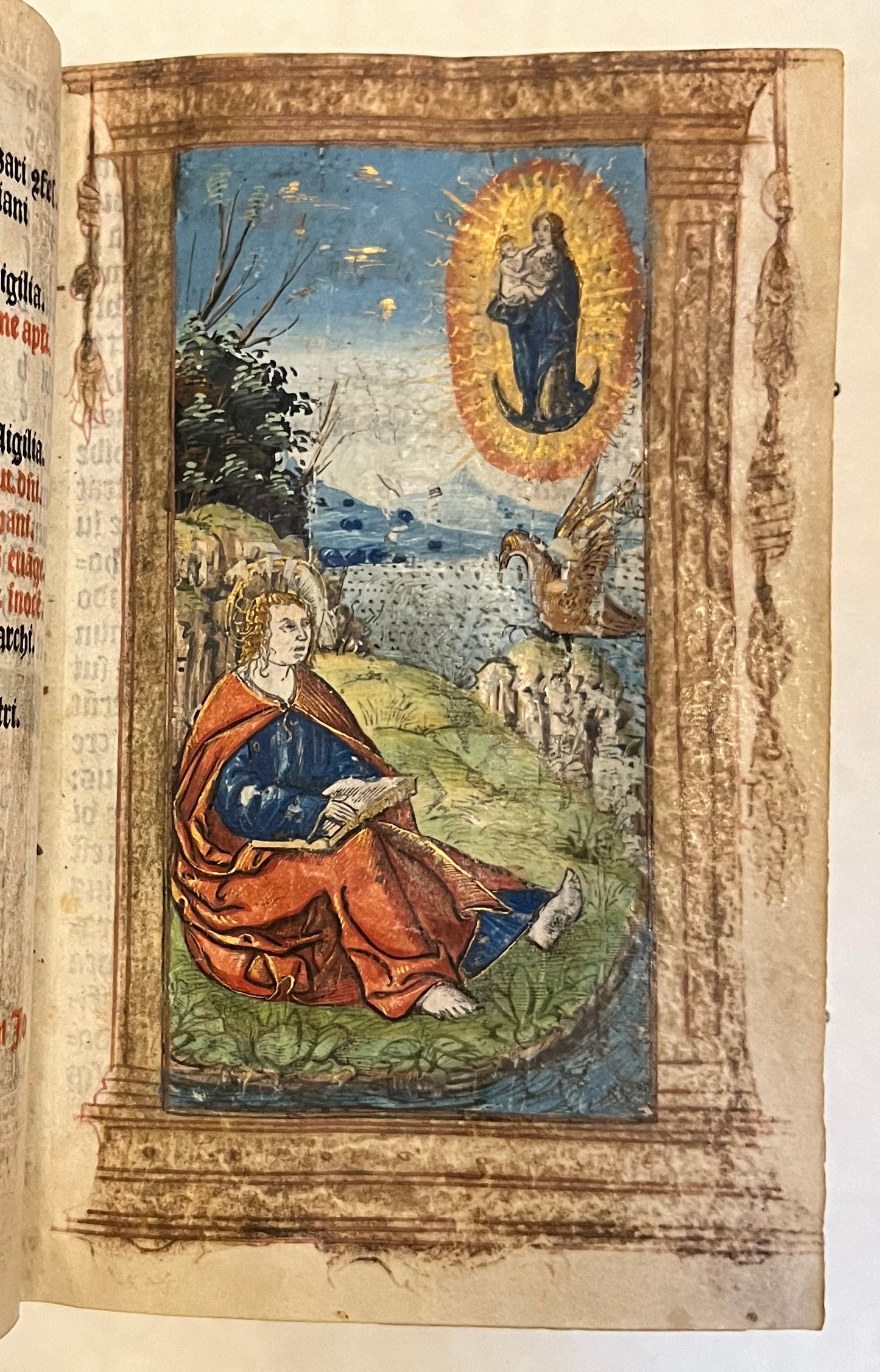 Beautifully Bound Book of Hours on Vellum in Early Binding for "Guillaume de Beurges" - Heures a l'usaige de Paris - With Title Page, Zodiac man and 12 Full page Hand illuminated illustrations