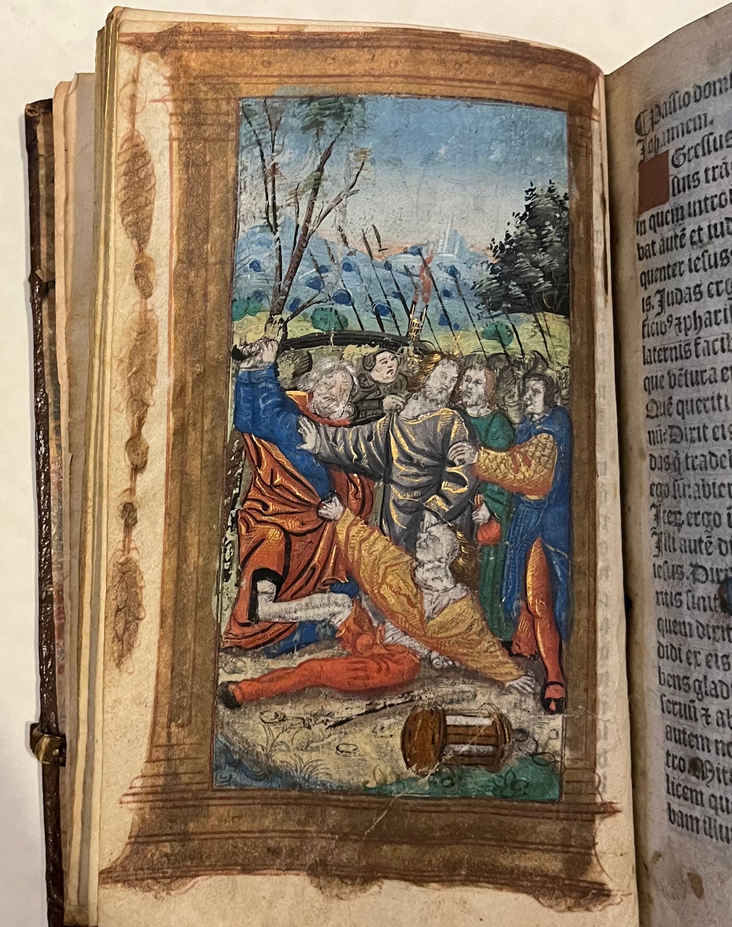 Beautifully Bound Book of Hours on Vellum in Early Binding for "Guillaume de Beurges" - Heures a l'usaige de Paris - With Title Page, Zodiac man and 12 Full page Hand illuminated illustrations