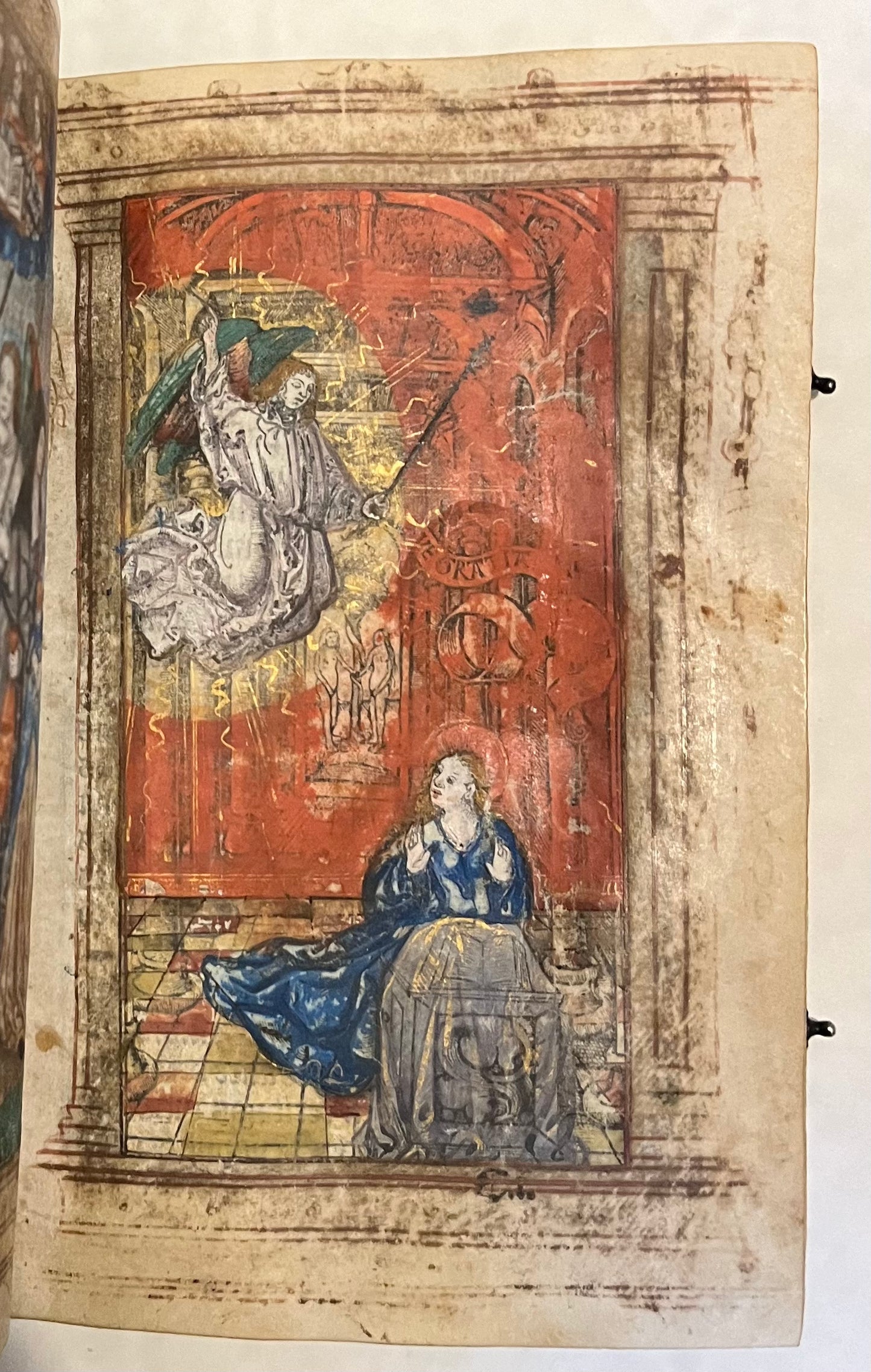 Beautifully Bound Book of Hours on Vellum in Early Binding for "Guillaume de Beurges" - Heures a l'usaige de Paris - With Title Page, Zodiac man and 12 Full page Hand illuminated illustrations