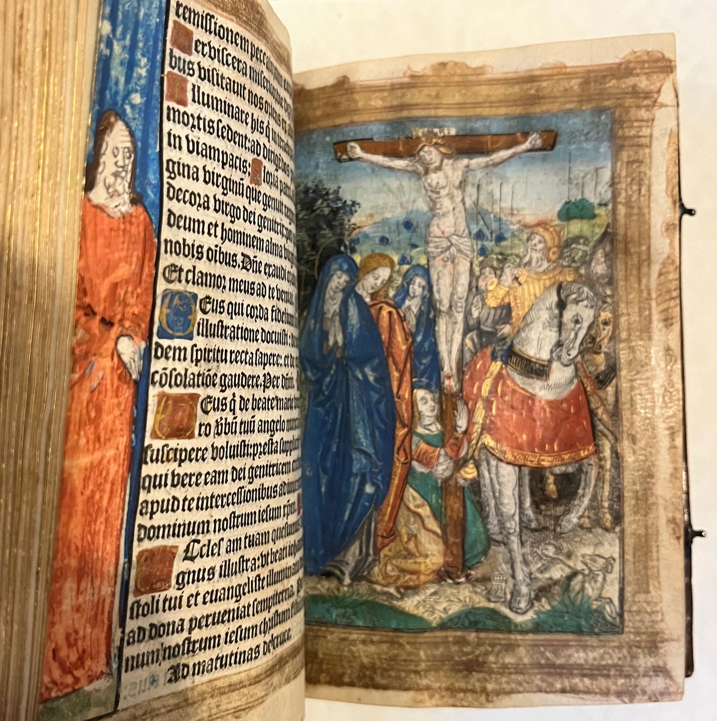 Beautifully Bound Book of Hours on Vellum in Early Binding for "Guillaume de Beurges" - Heures a l'usaige de Paris - With Title Page, Zodiac man and 12 Full page Hand illuminated illustrations