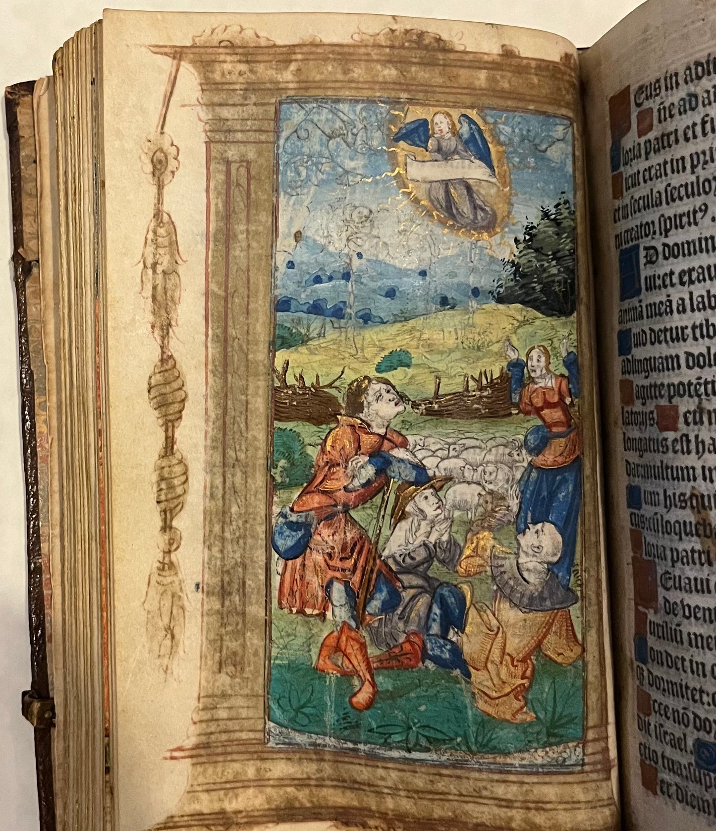 Beautifully Bound Book of Hours on Vellum in Early Binding for "Guillaume de Beurges" - Heures a l'usaige de Paris - With Title Page, Zodiac man and 12 Full page Hand illuminated illustrations