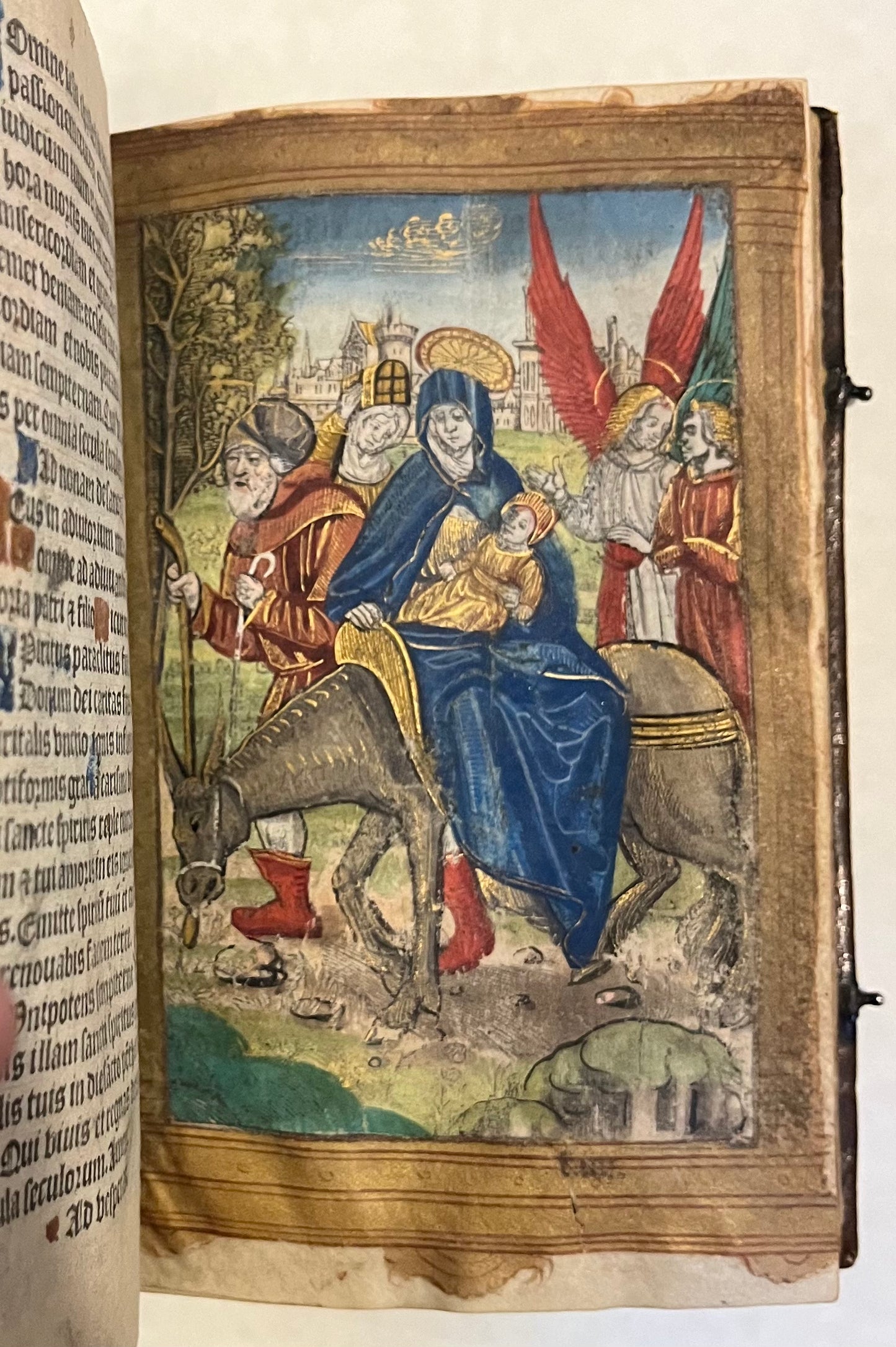 Beautifully Bound Book of Hours on Vellum in Early Binding for "Guillaume de Beurges" - Heures a l'usaige de Paris - With Title Page, Zodiac man and 12 Full page Hand illuminated illustrations