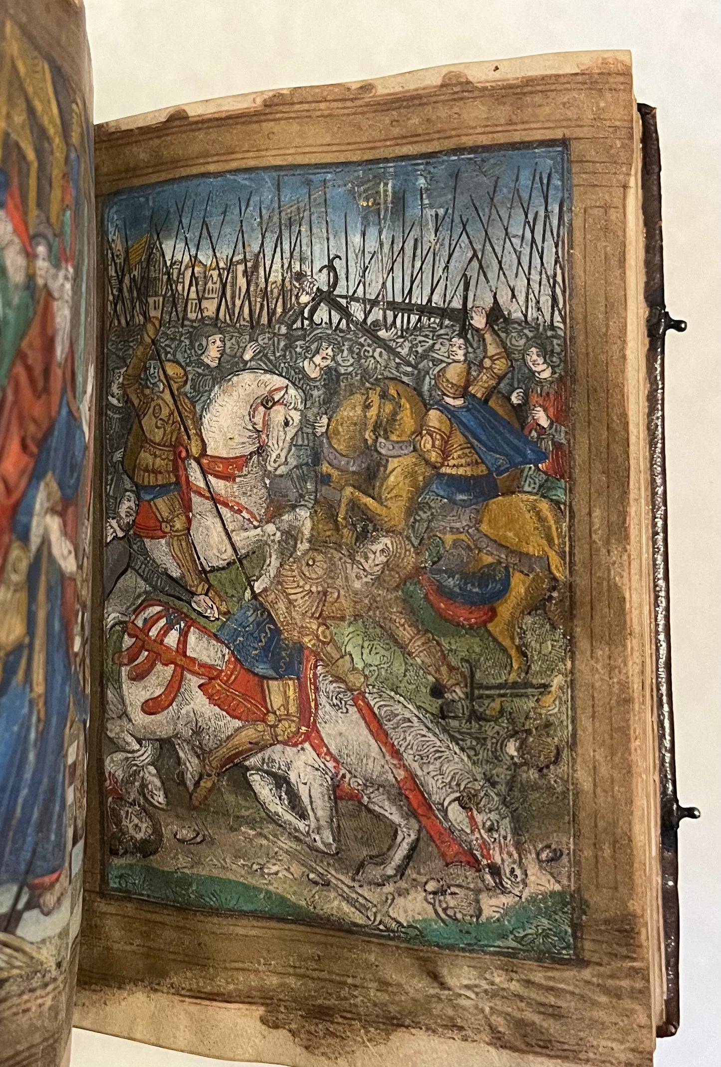 Beautifully Bound Book of Hours on Vellum in Early Binding for "Guillaume de Beurges" - Heures a l'usaige de Paris - With Title Page, Zodiac man and 12 Full page Hand illuminated illustrations