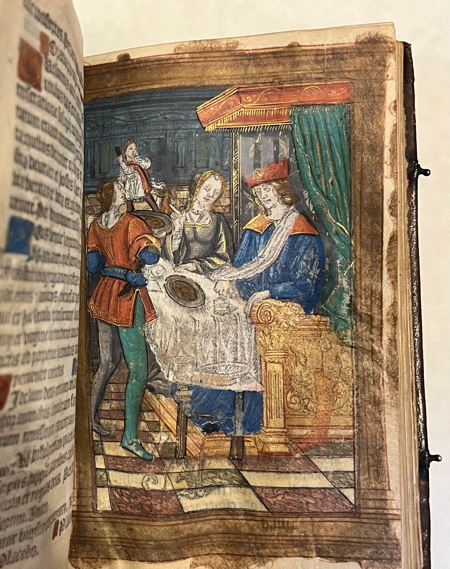 Beautifully Bound Book of Hours on Vellum in Early Binding for "Guillaume de Beurges" - Heures a l'usaige de Paris - With Title Page, Zodiac man and 12 Full page Hand illuminated illustrations