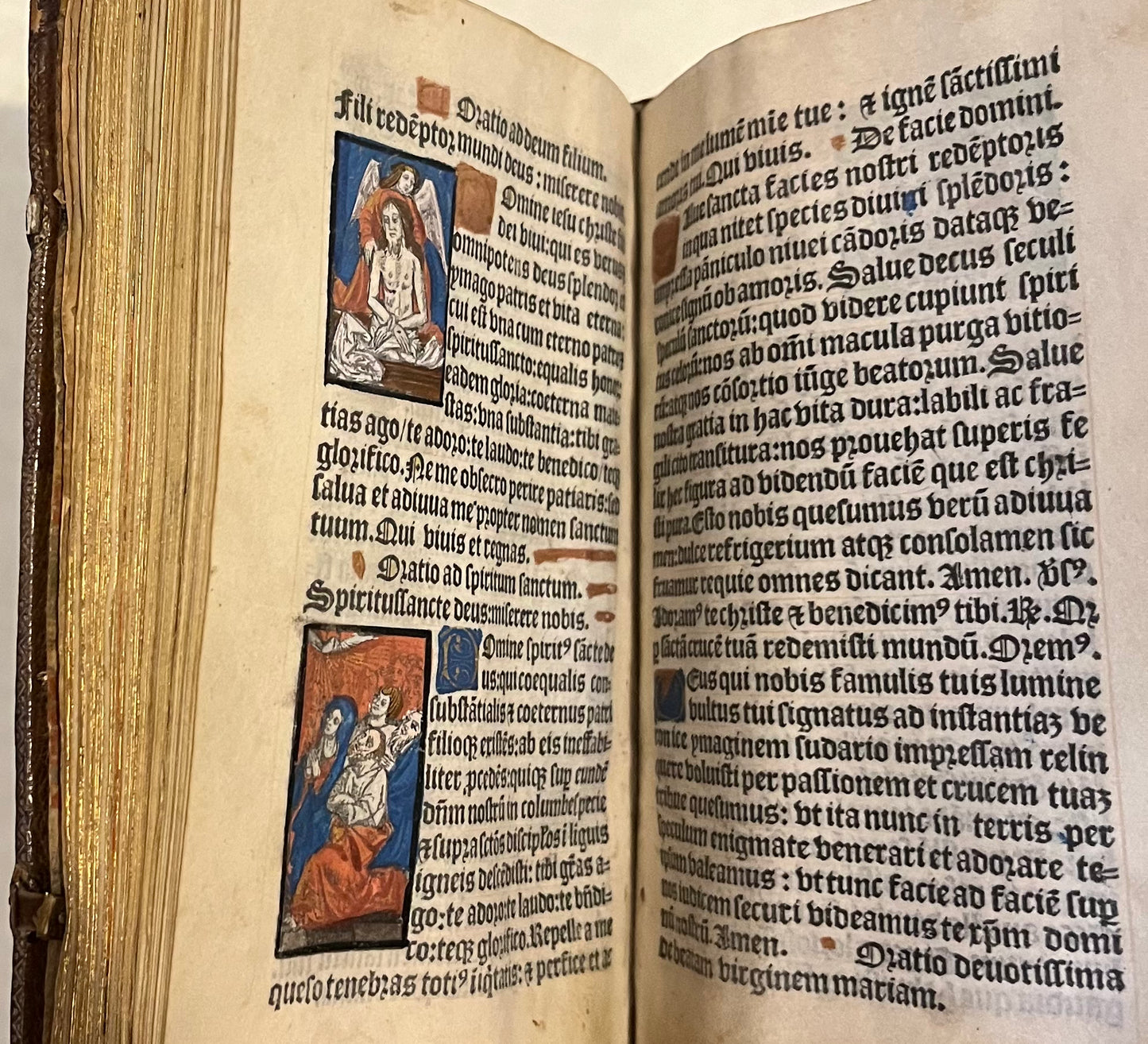 Beautifully Bound Book of Hours on Vellum in Early Binding for "Guillaume de Beurges" - Heures a l'usaige de Paris - With Title Page, Zodiac man and 12 Full page Hand illuminated illustrations