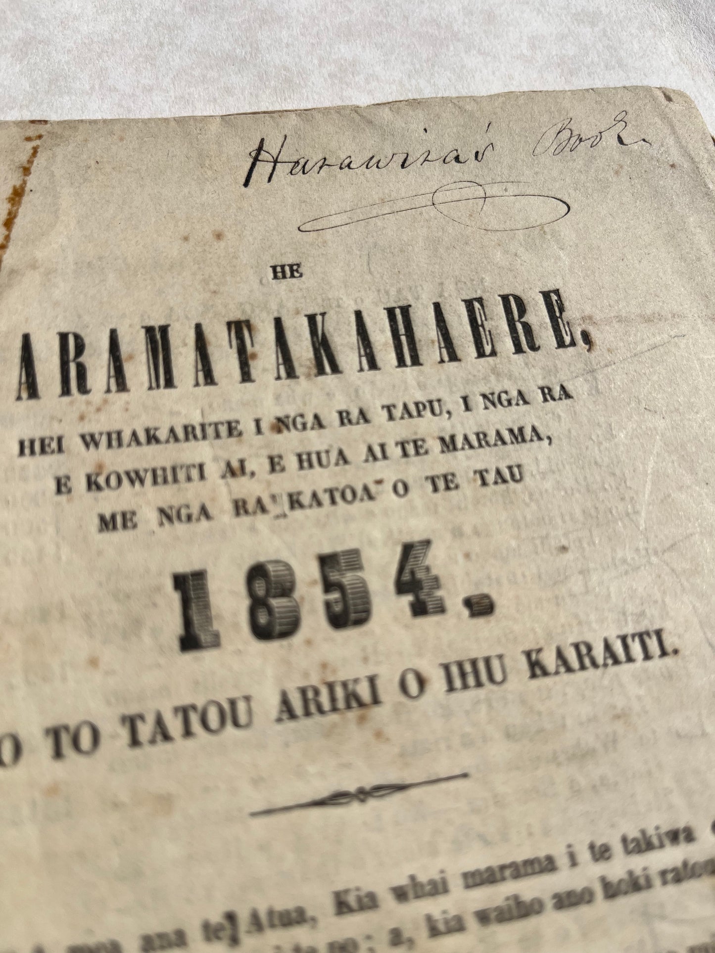 “Hawawira’s Book” - 1854 Almanac with Early Māori Ownership inscription