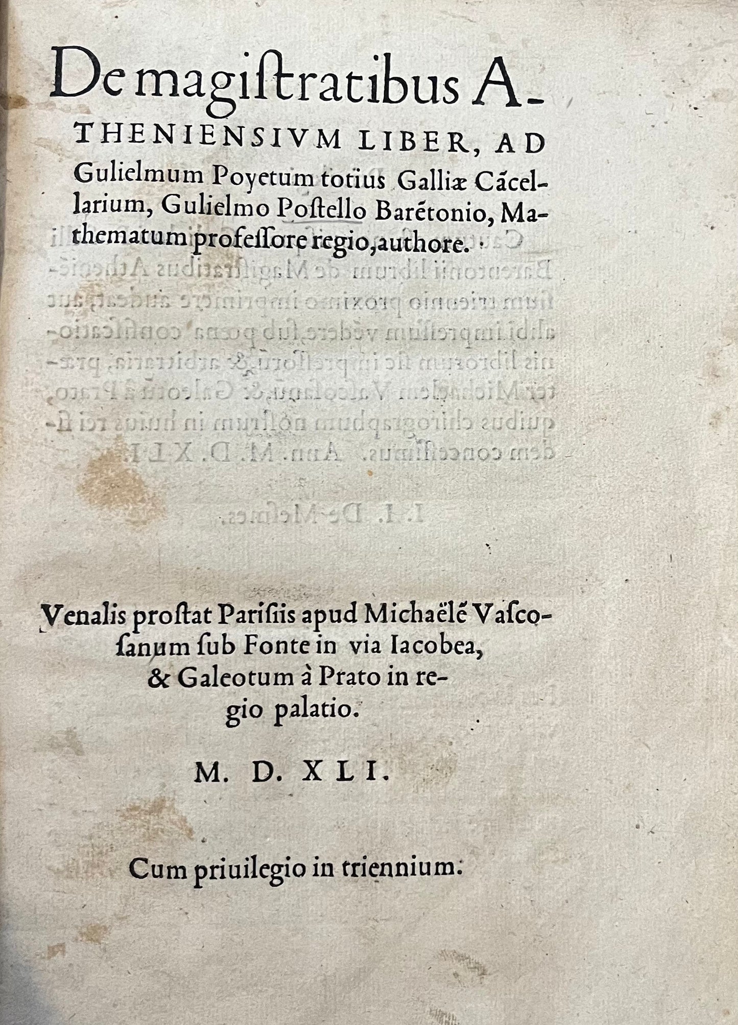 1541 commentary on Ancient Greek politics by Guillaume Postel - With a 17th Century binding from the Duke of Medina de las Torres, Viceroy of Naples