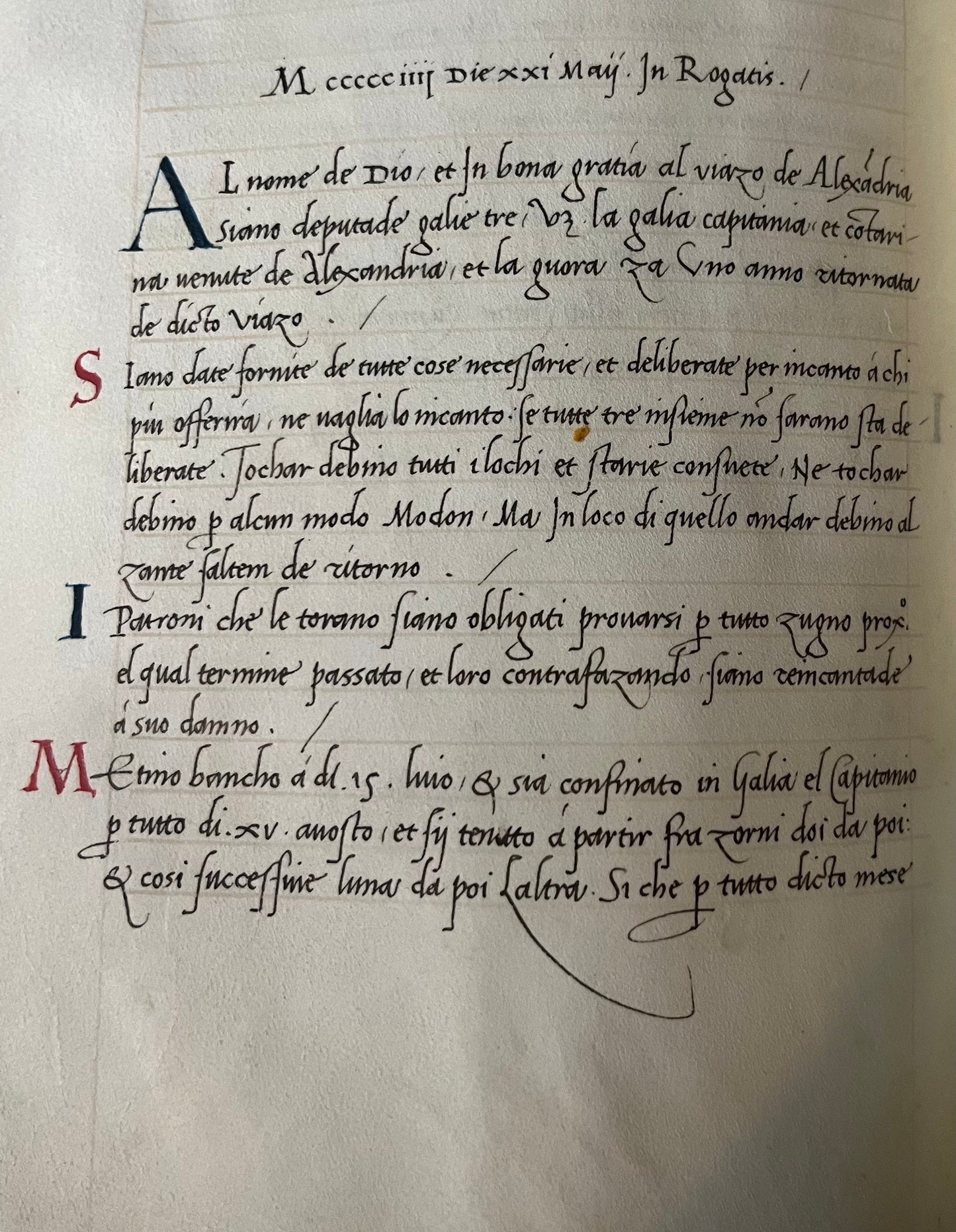 Regulations for a 1504 “Muda” from Venice to Alexandria and Beirut. A contemporary Manuscript on vellum documenting the Spice trade.
