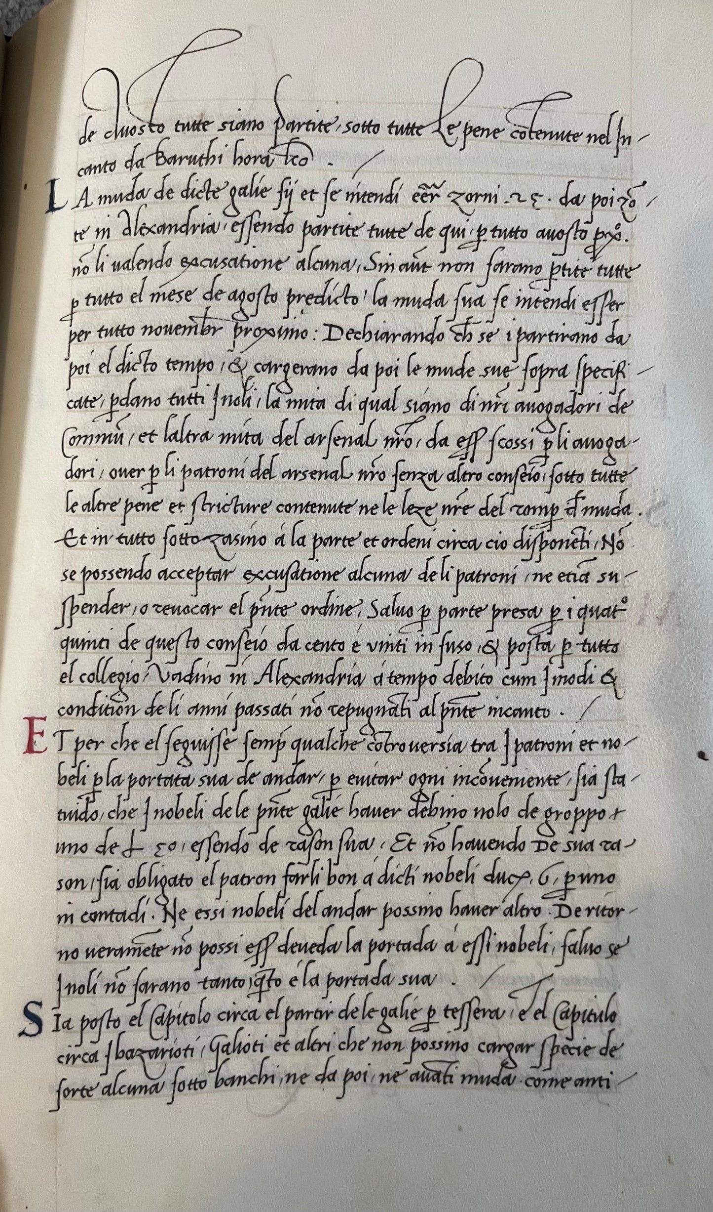 Regulations for a 1504 “Muda” from Venice to Alexandria and Beirut. A contemporary Manuscript on vellum documenting the Spice trade.