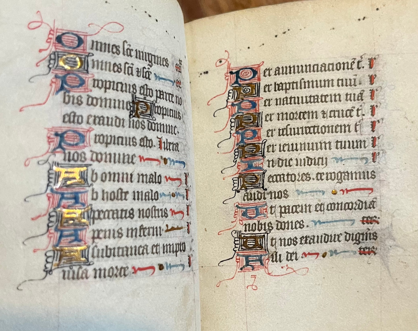 A charming French 15th Century Book of hours likely intended for the private devotion of an English woman - with 5 large illuminated Initials.